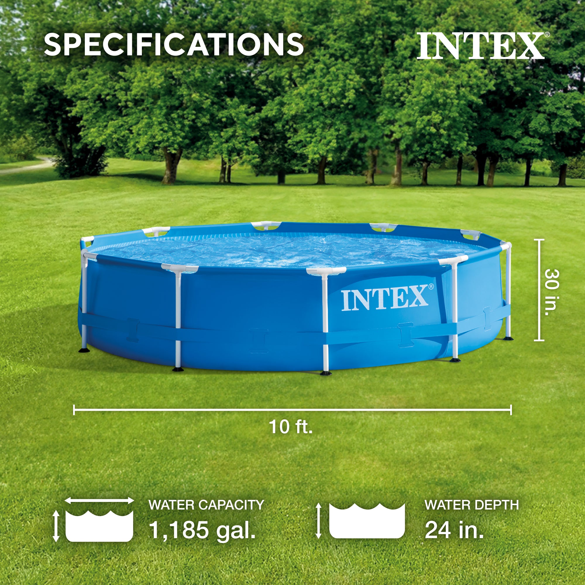 Intex 10 x 2.5 Foot Round Metal Frame Above Ground Swimming Pool, Blue (Used)