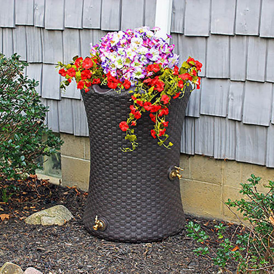 Good Ideas Impressions 50 Gallon Nantucket Rain Barrel Planter, Dark Brown - VMInnovations