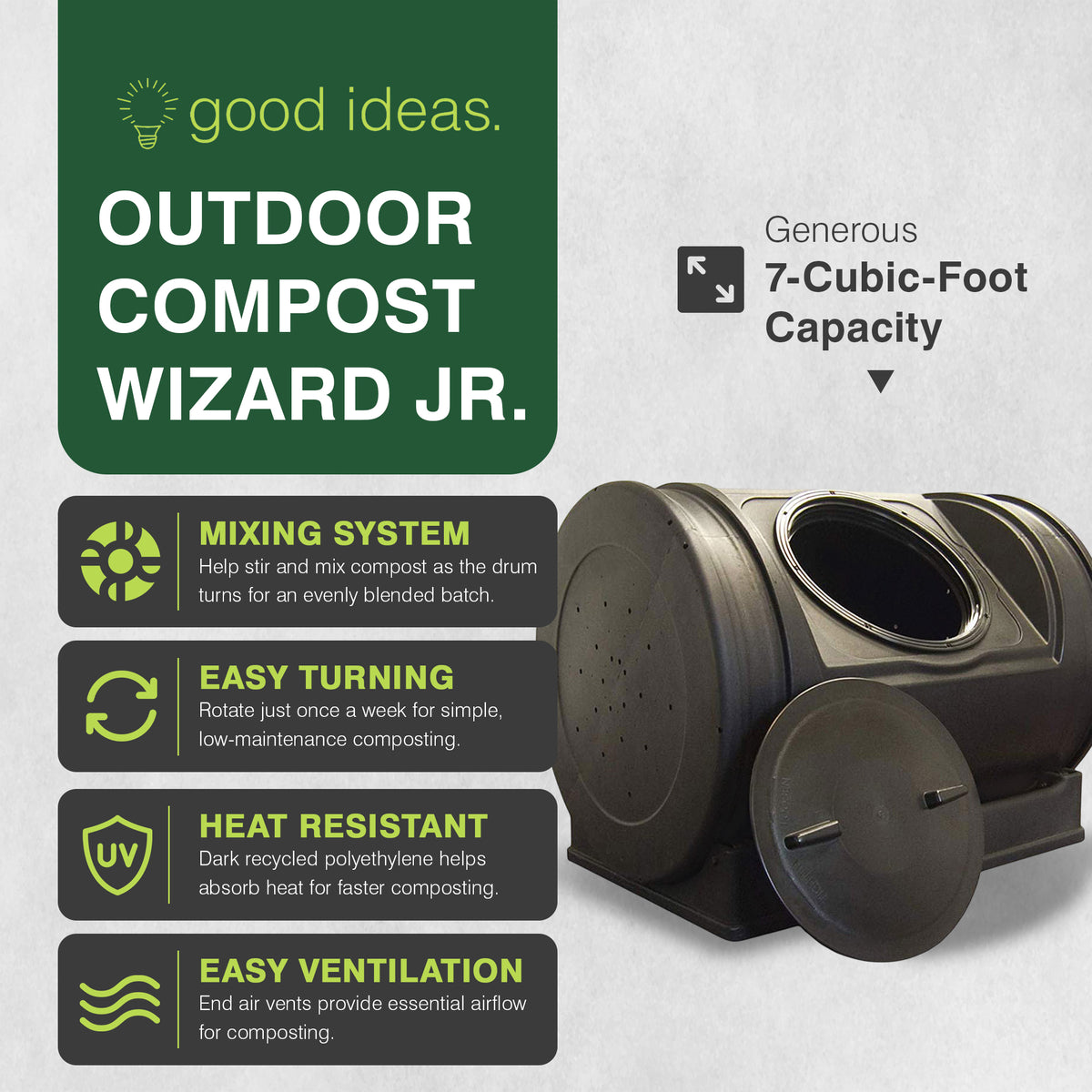 Good Ideas Compost Wizard Jr Outdoor Garden Compost Bin, Black (For Parts)
