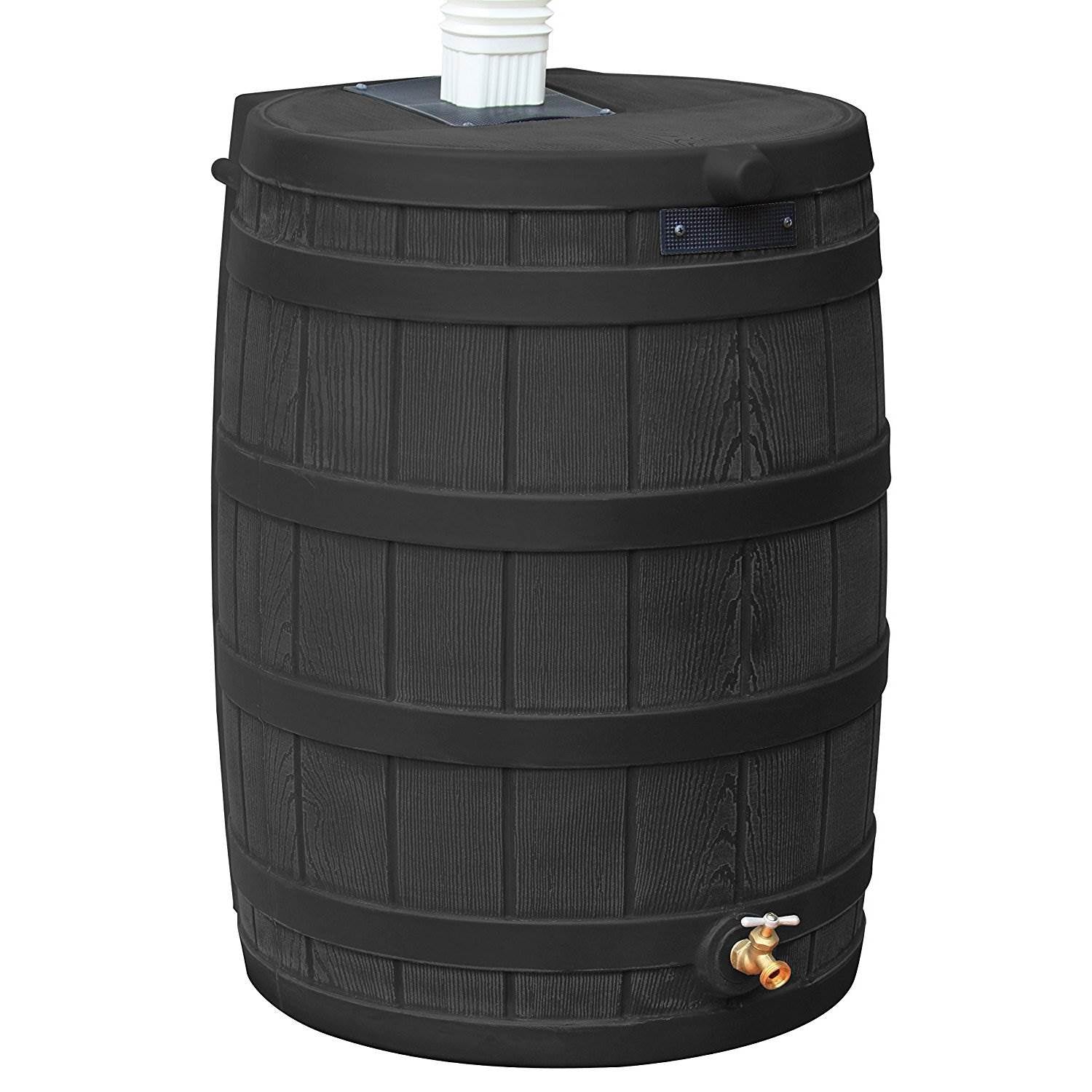 Good Ideas Rain Wizard 50 Gallon Plastic Rain Barrel Bundled with Stand, Black