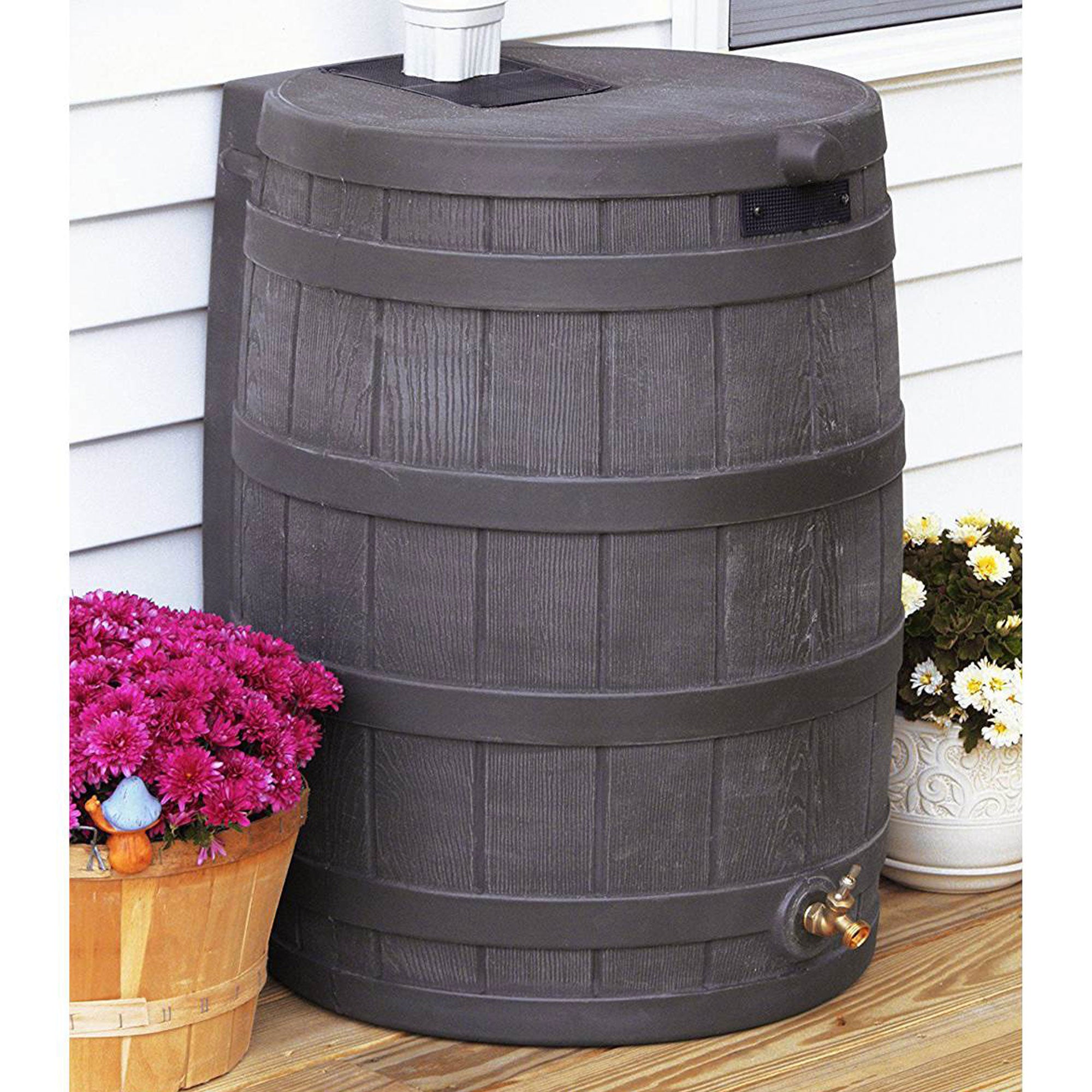 Good Ideas RW50 Rain Wizard 50 Gallon Plastic Rain Barrel Water, Oak (10 Pack) - VMInnovations
