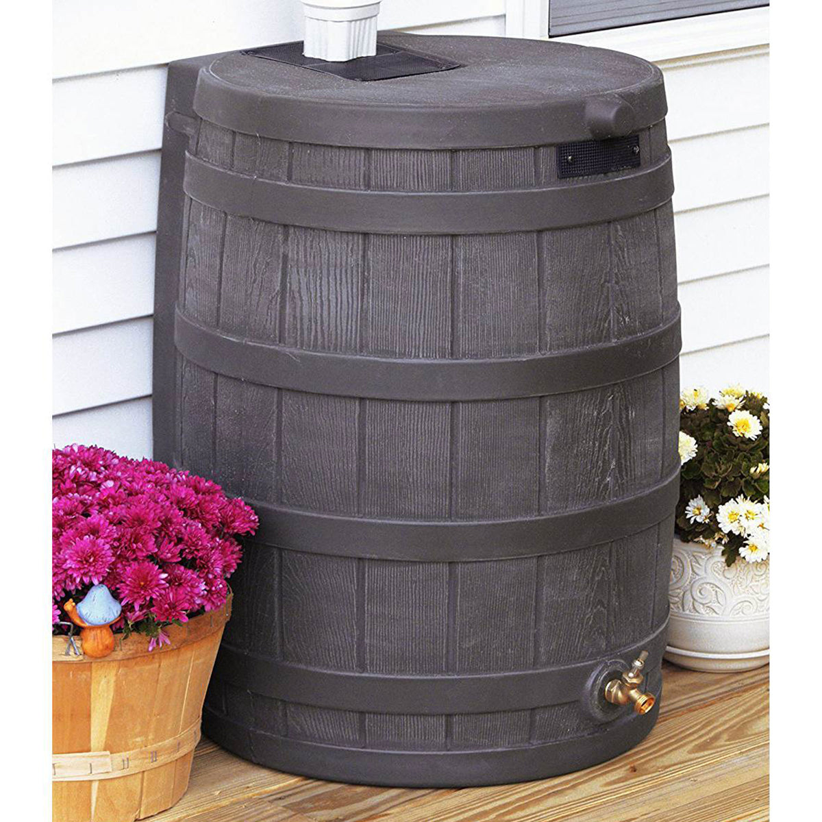 Good Ideas RW50 Rain Wizard 50 Gallon Plastic Rain Barrel Water, Oak (10 Pack)