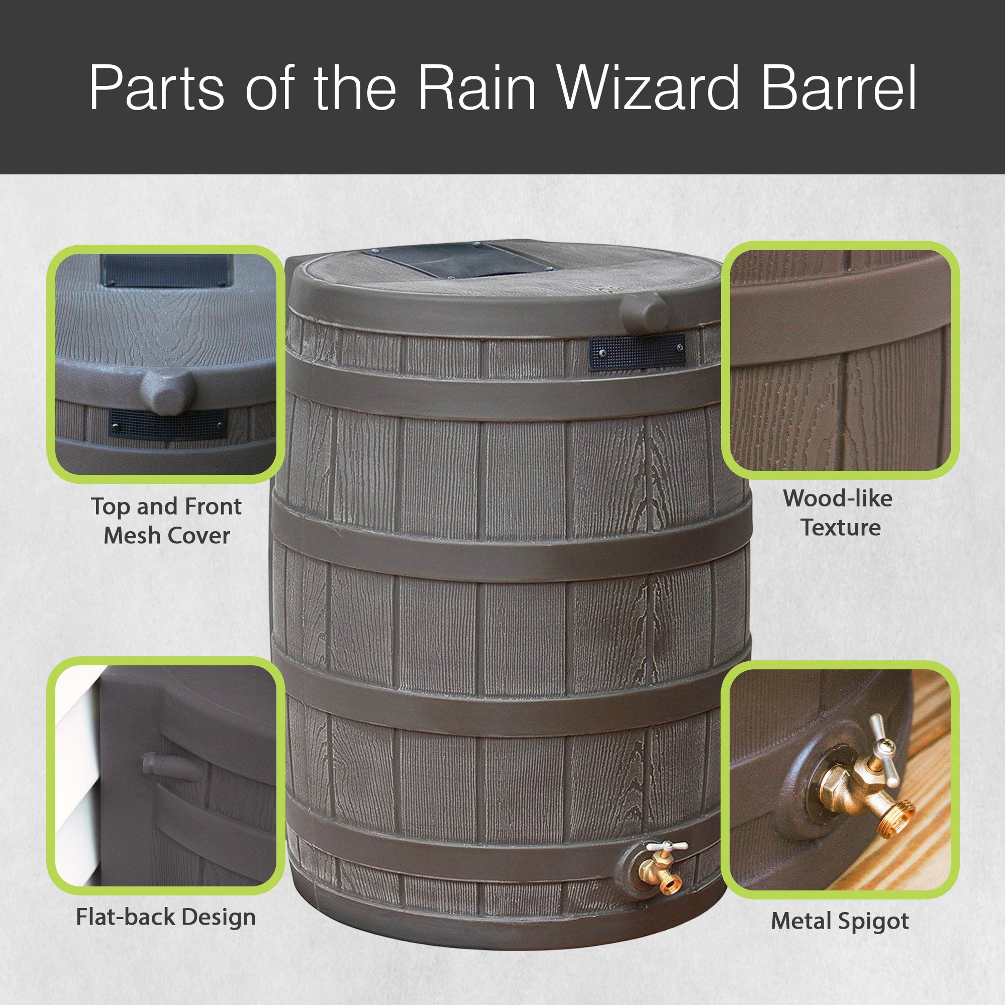 Good Ideas 50 Gallon Rainwater Collection Barrel Drum, Oak (OpenBox) (2 Pack) - VMInnovations