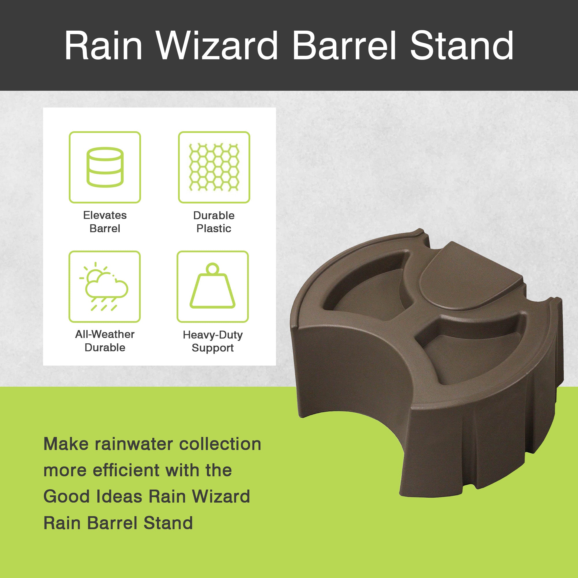 Good Ideas Rain Wizard 50 Gallon Plastic Rain Water Collection Barrel Stand, Oak
