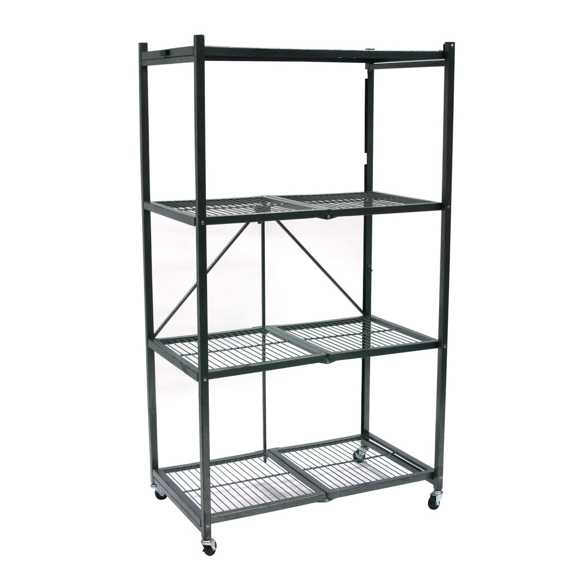 Origami Wheeled 4-Shelf Folding Steel Wire Shelving Pewter, 2 Pack (21"x36"x60")