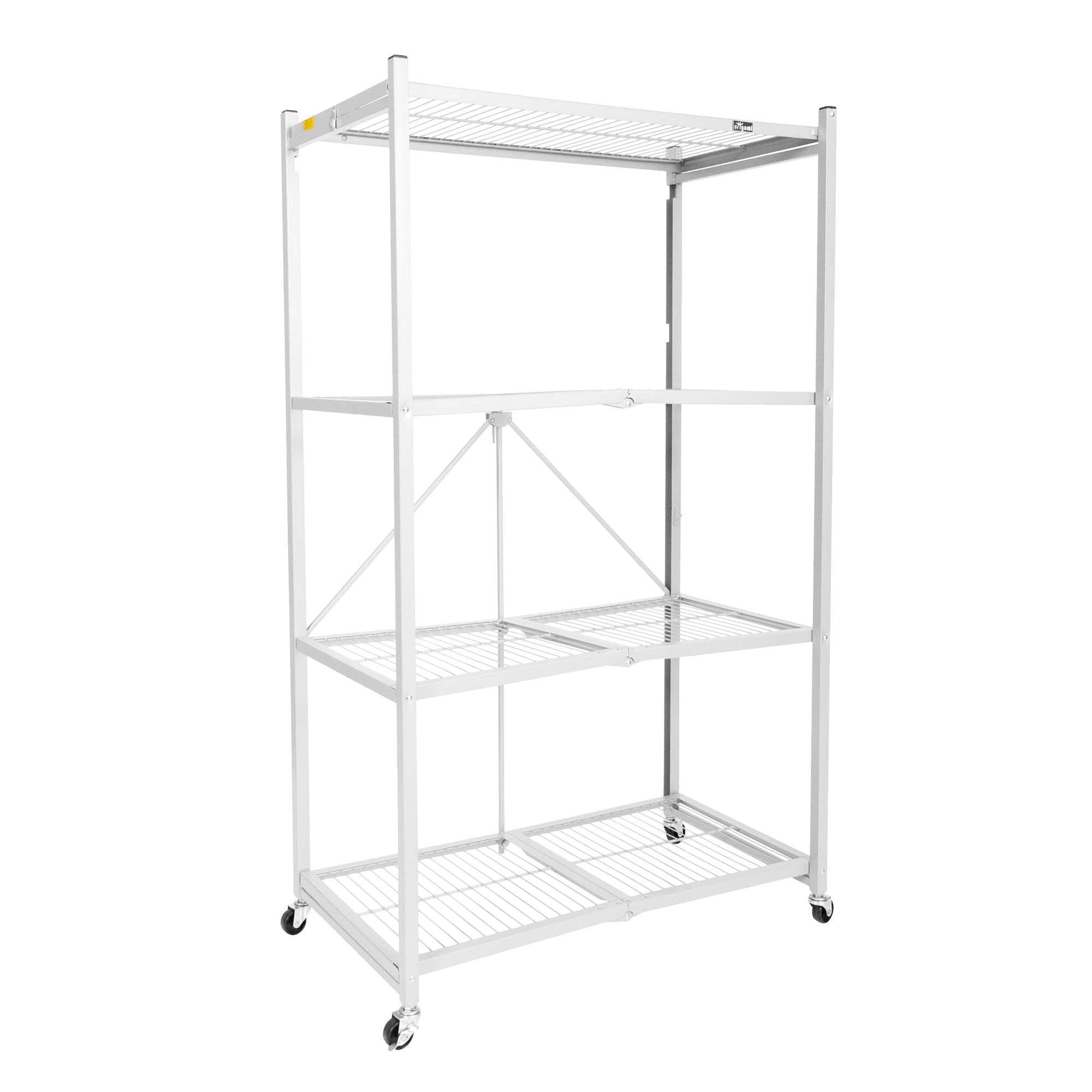 Origami Wheeled 4-Shelf Folding Steel Wire Shelving, White, 2 Pack (21"x36"x60")