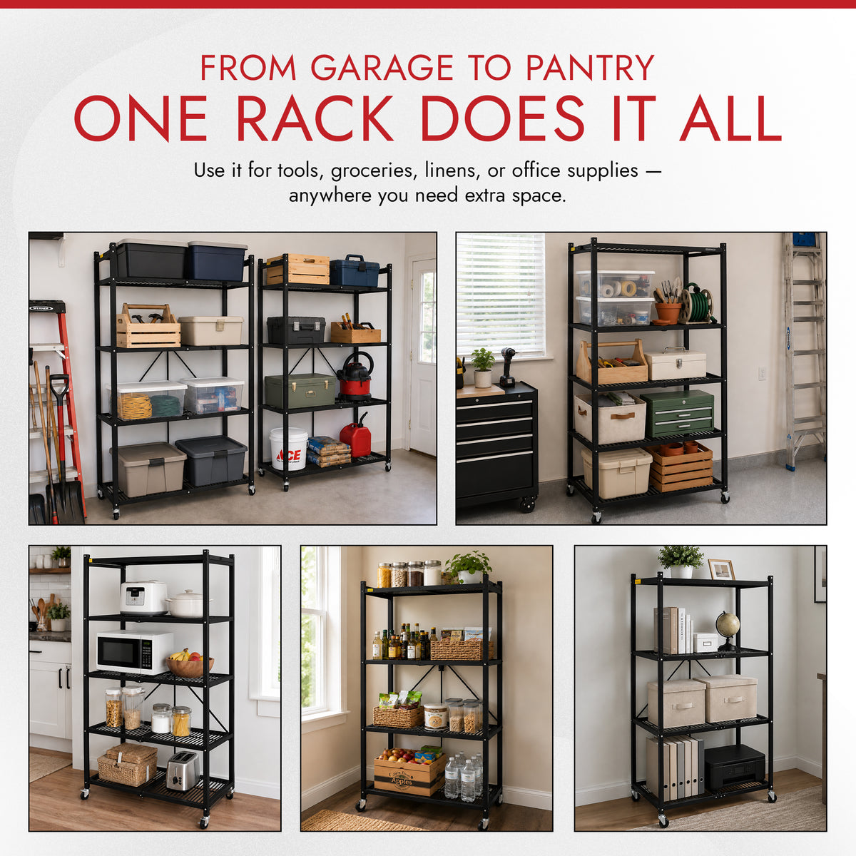 Origami Wheeled 4-Shelf Folding Steel Wire Shelving, (For Parts)