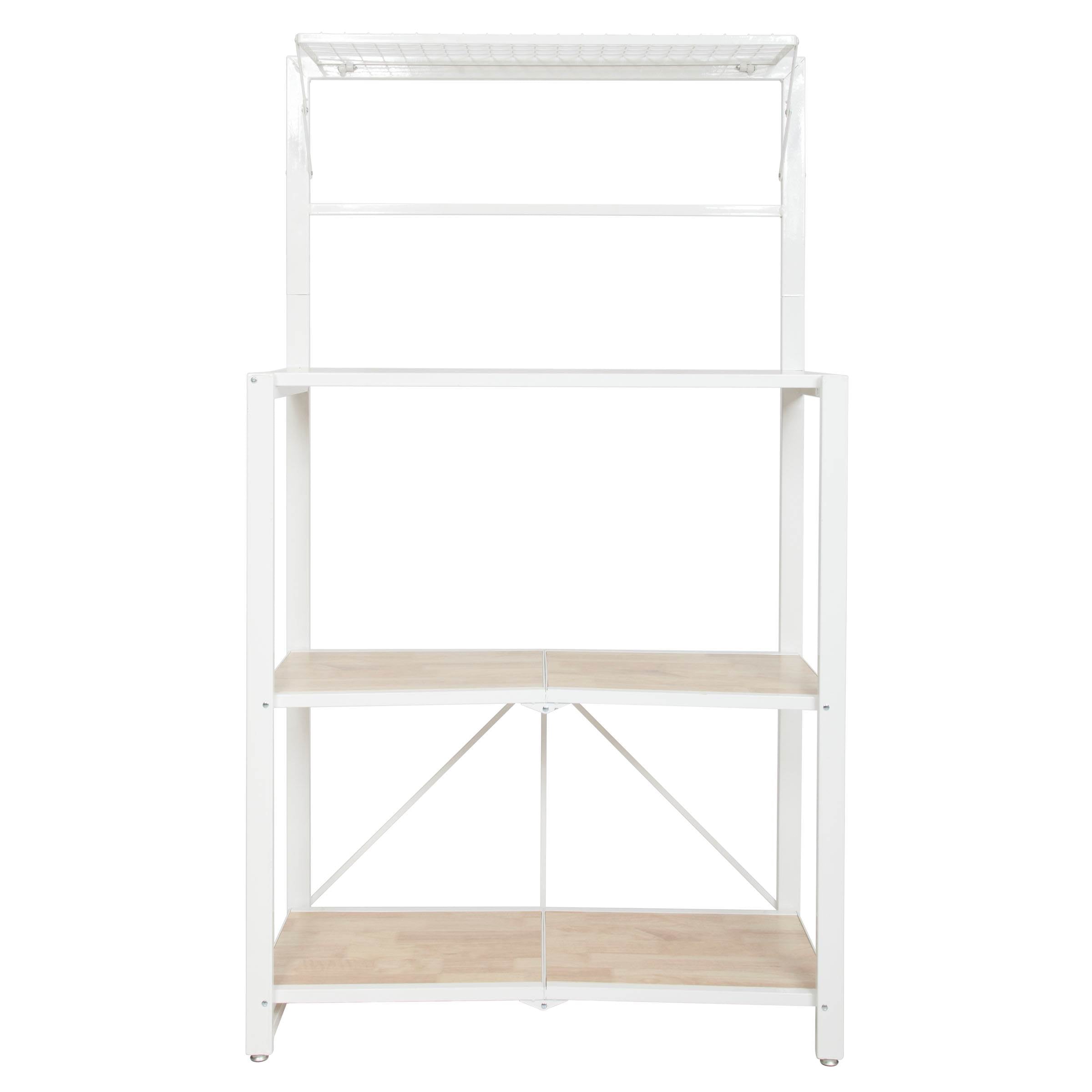 Origami Folding 4-Tier Heavy Duty Steel Baker's Rack with Wood Shelf, White