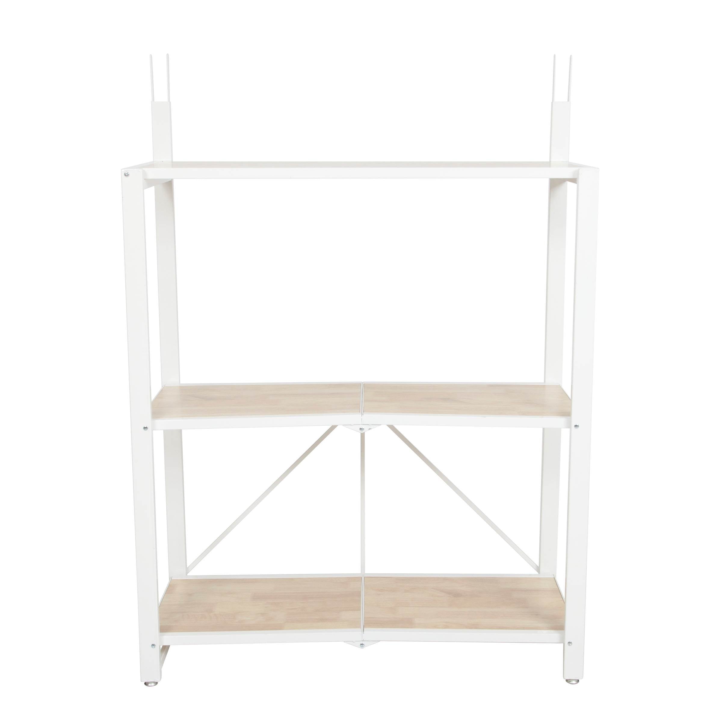 Origami Folding 4-Tier Heavy Duty Steel Baker's Rack with Wood Shelf, White