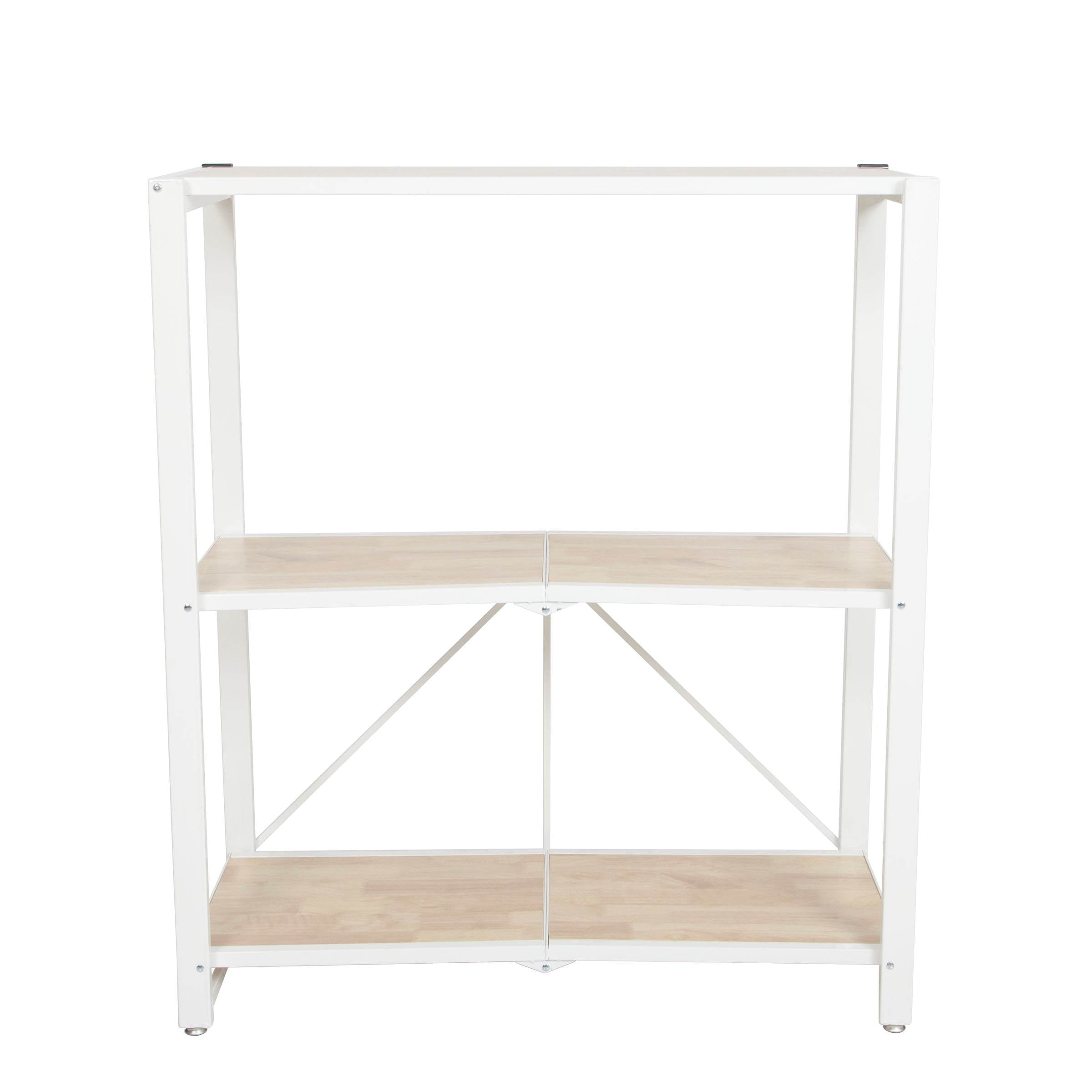 Origami Folding 4-Tier Heavy Duty Steel Baker's Rack with Wood Shelf, White