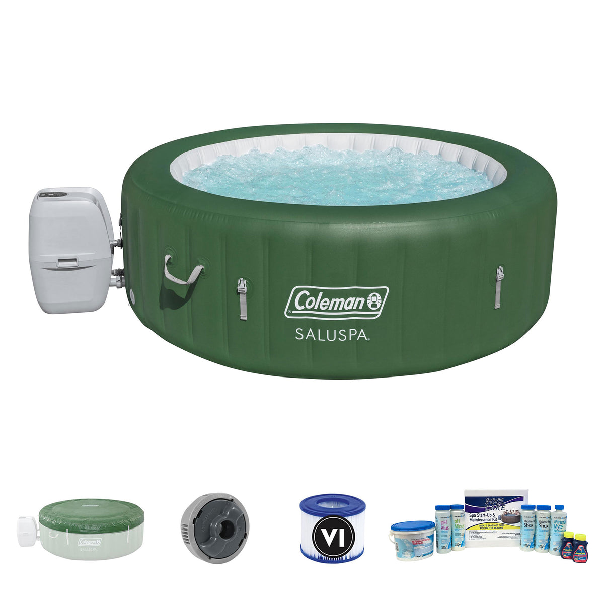 Coleman SaluSpa 6 Person Inflatable Pool Spa & 6 Month Chemical Kit with Bromine