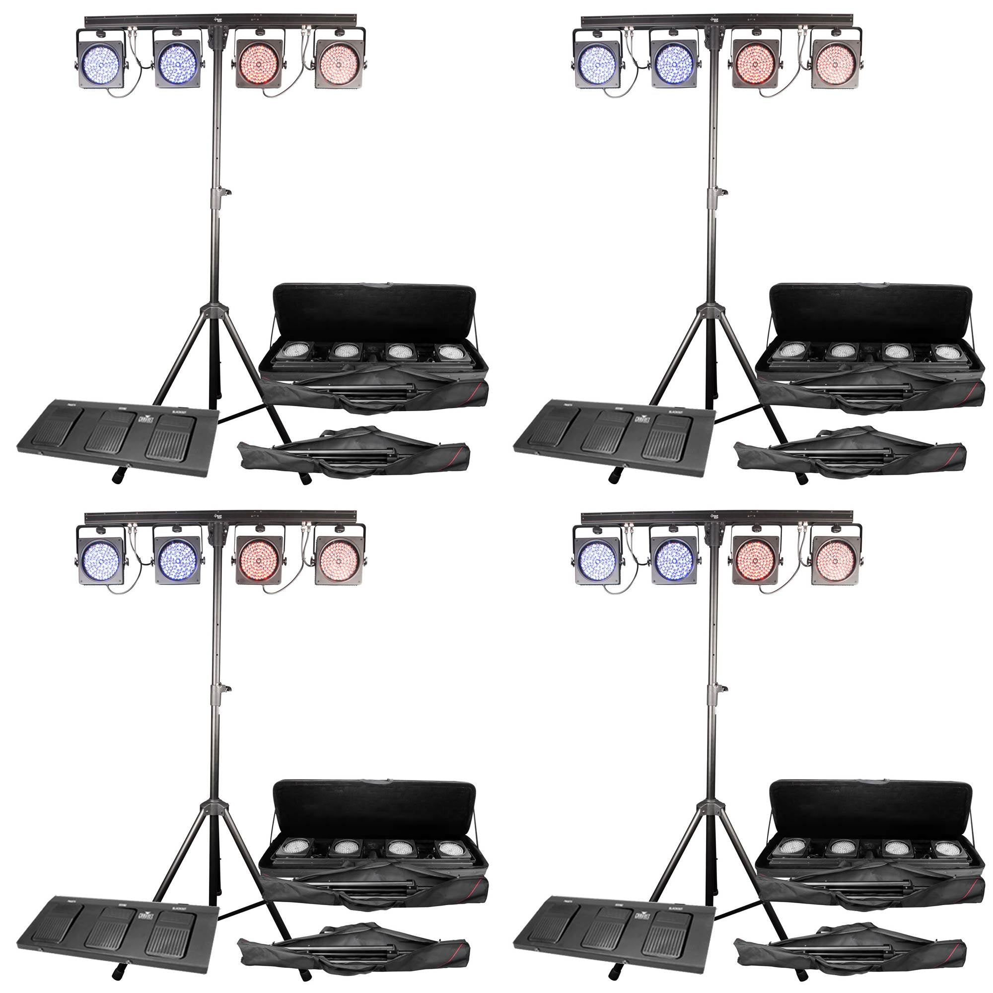 Chauvet DJ 4BAR USB DMX LED Wash Light System w/ Tripod & Footswitch (4 Pack)