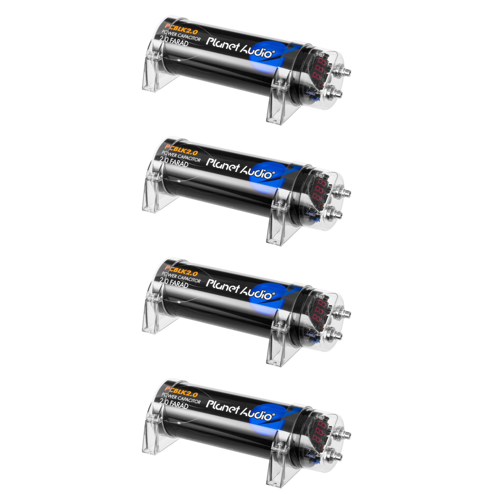 Planet Audio PCBLK2.0 2 Farad Car Digital Capacitor Audio Cap with LED (4 Pack)