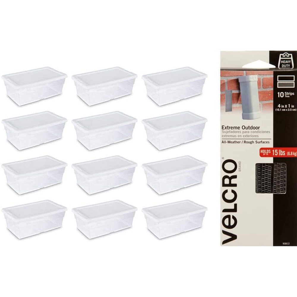 Sterilite 6 Qt Plastic Storage Container (12) & Official VELCRO® Extreme Outdoor