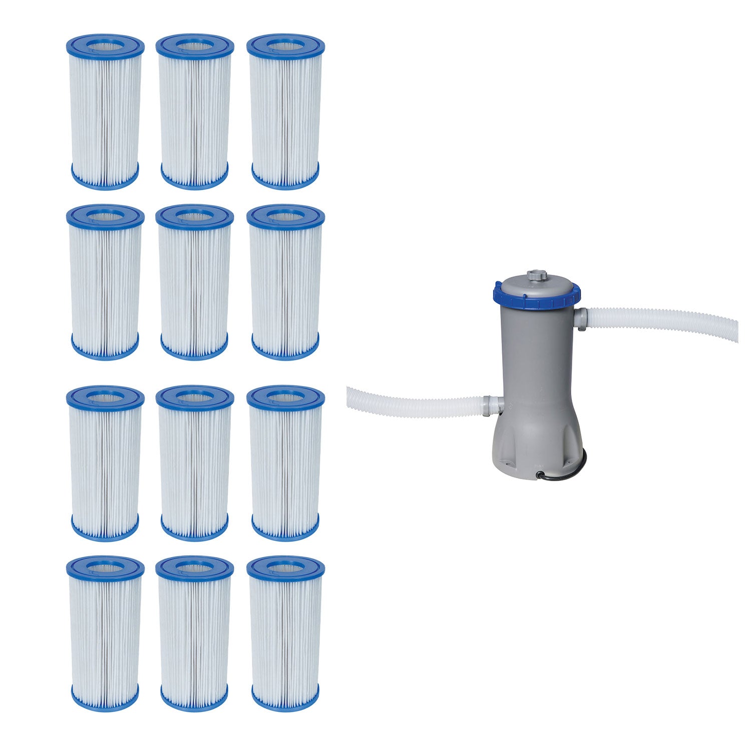 Bestway Pool Filter Pump Cartridge Type-III (12 Pack) + Pool Filter Pump System - VMInnovations