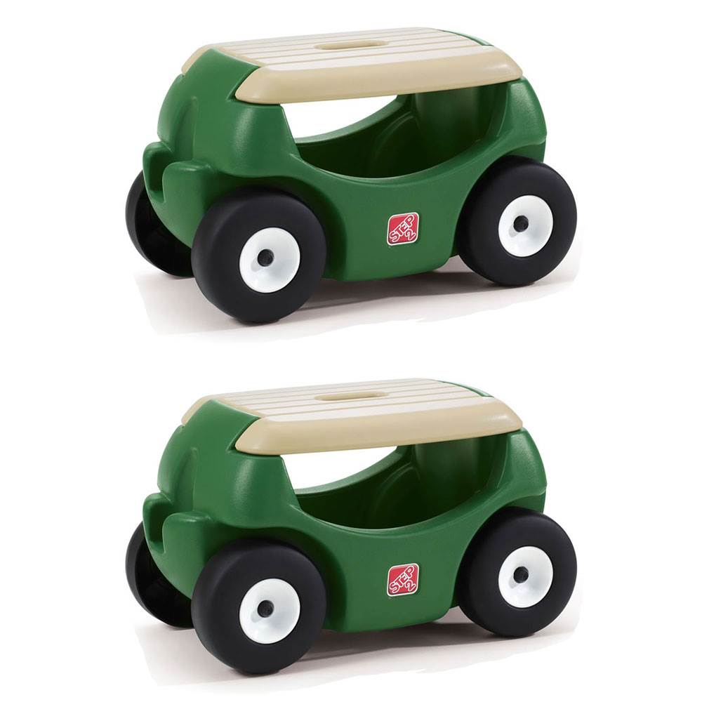 Step2 Plastic Mobile Cart Storage Garden Hopper w/ Work Seat, Green (2 Pack)
