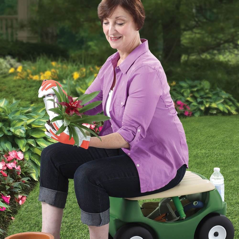 Step2 Plastic Mobile Cart Storage Garden Hopper w/ Work Seat, Green (2 Pack)