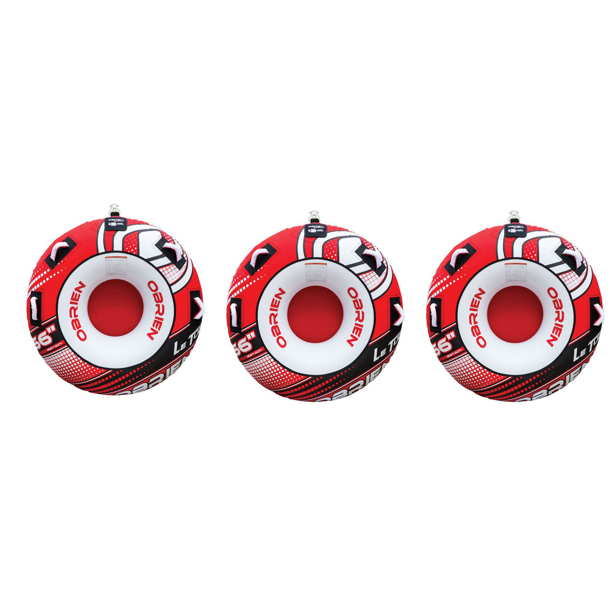 OBrien 66" Le Tube Heavy Duty One Rider Towable Lake Tube & Connector (3 Pack)