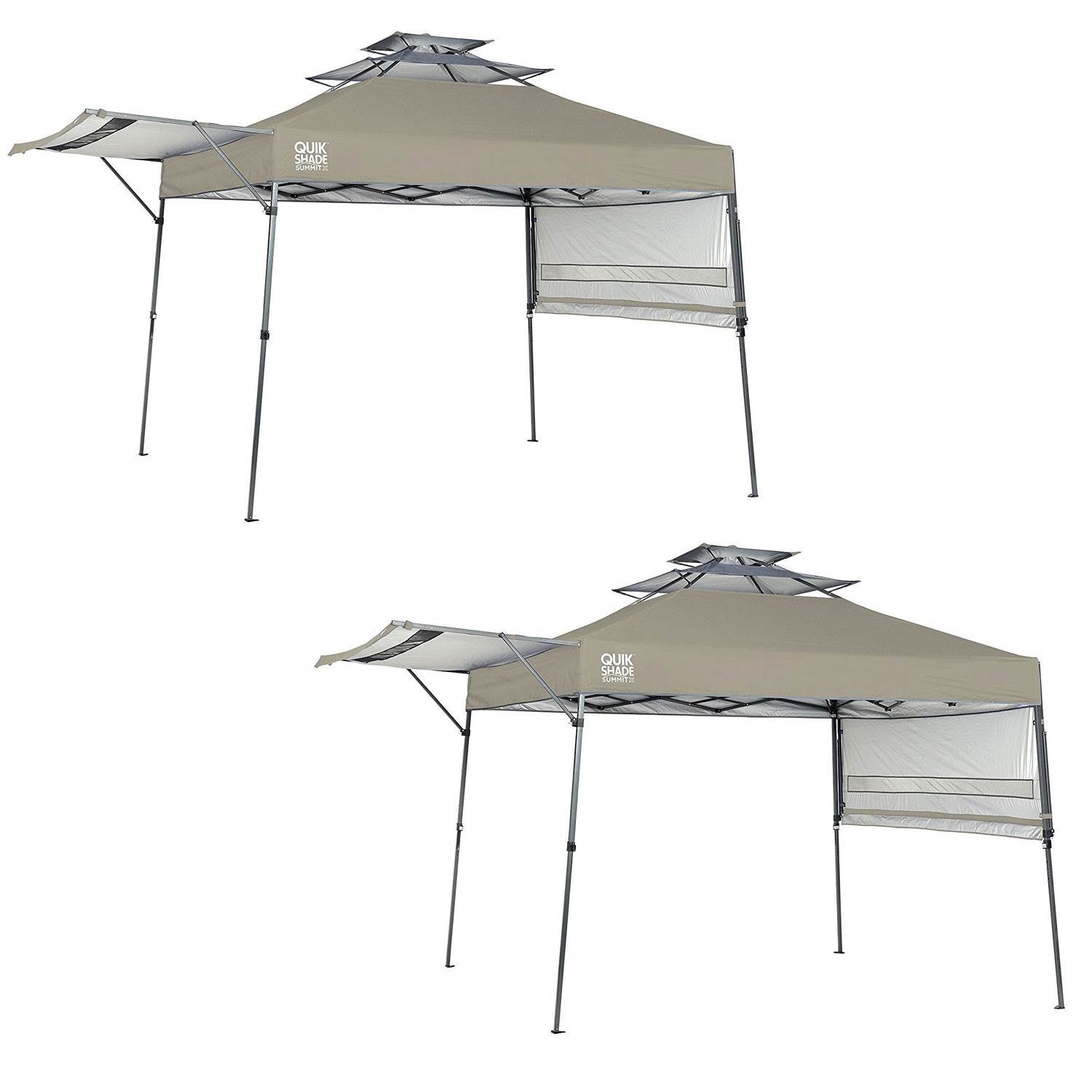 Quik Shade Summit 10' x 17' Instant Canopy & Adjustable Awning, Taupe (2 Pack)