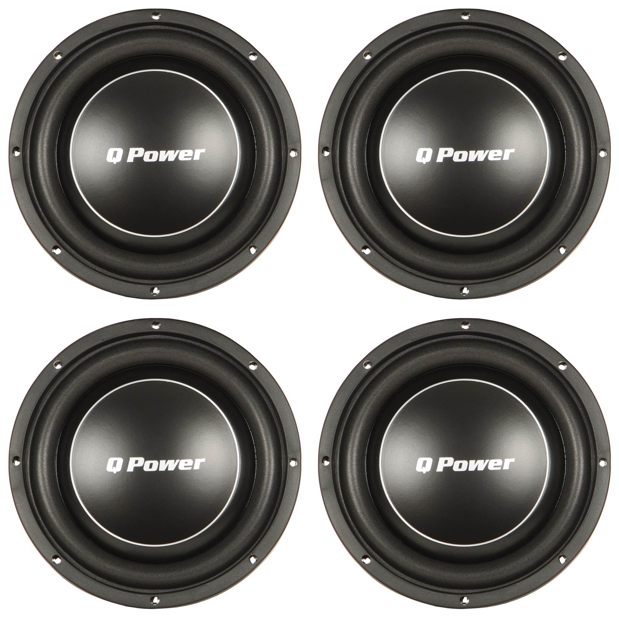 Q Power Deluxe 10 Inch Shallow Mount 1000 Watt Flat Car Subwoofer (4 Pack)