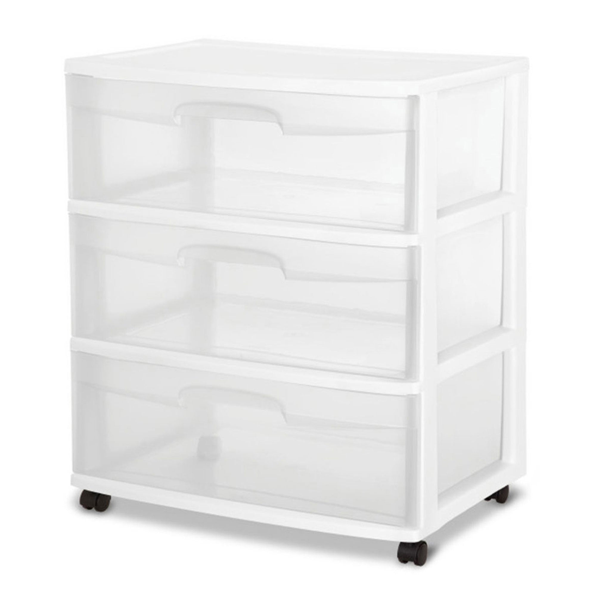Sterilite At Home 3 Drawer Wide Storage Cart Container with Casters (4 Pack) - VMInnovations