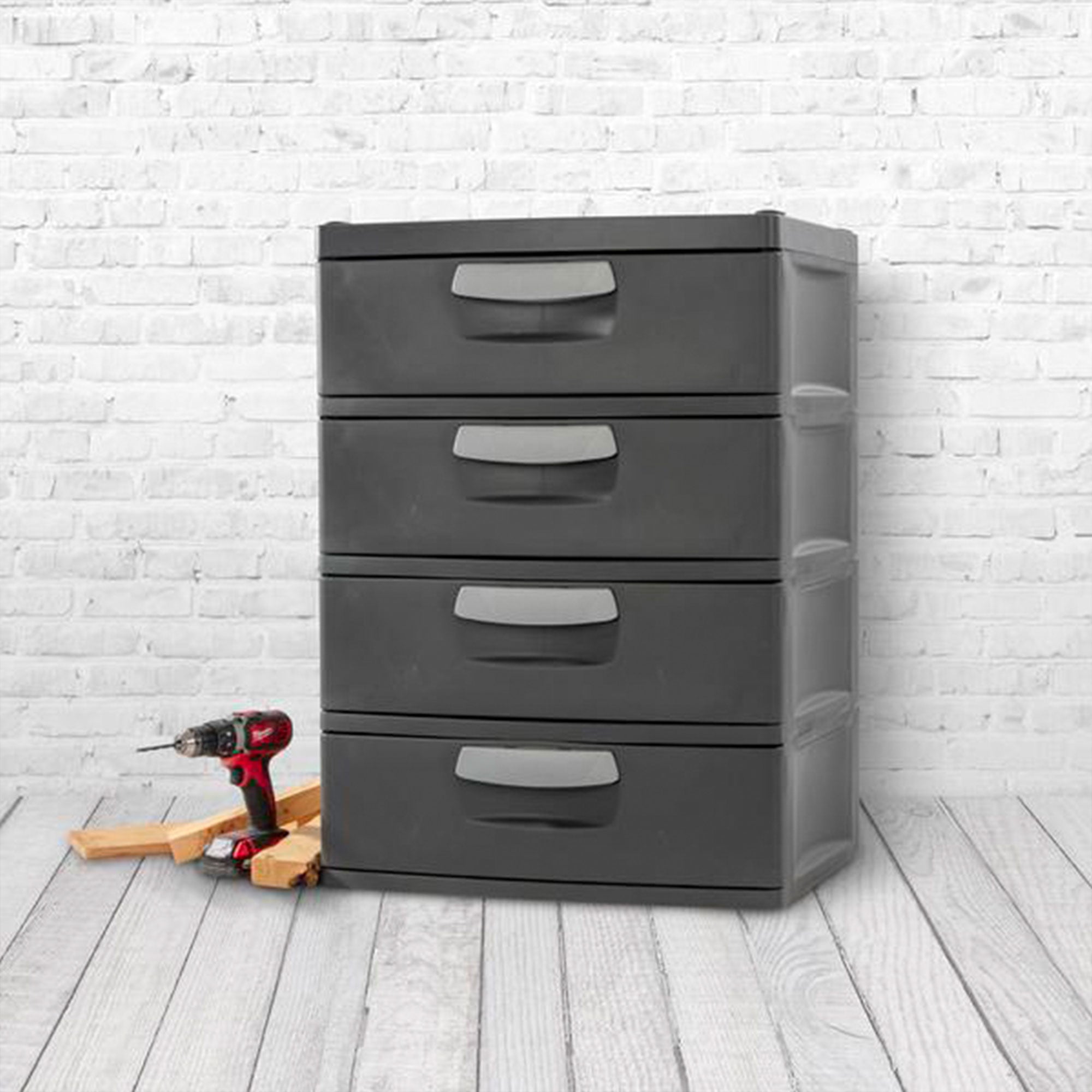 Sterilite 4-Drawer Heavy-Duty Gray Storage Unit With Black Handles (6 Pack) - VMInnovations