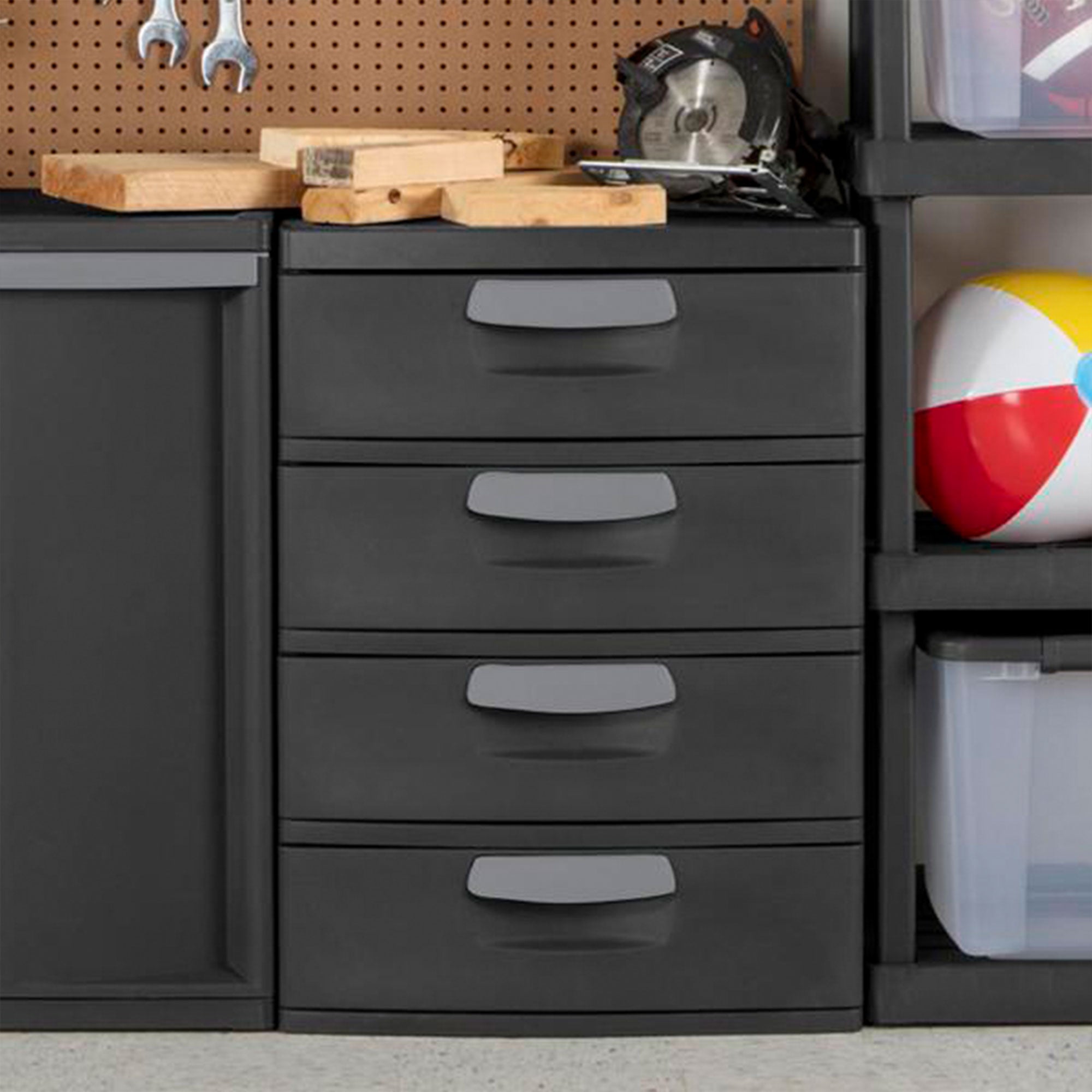 Sterilite 4-Drawer Heavy-Duty Gray Storage Unit With Black Handles (6 Pack) - VMInnovations