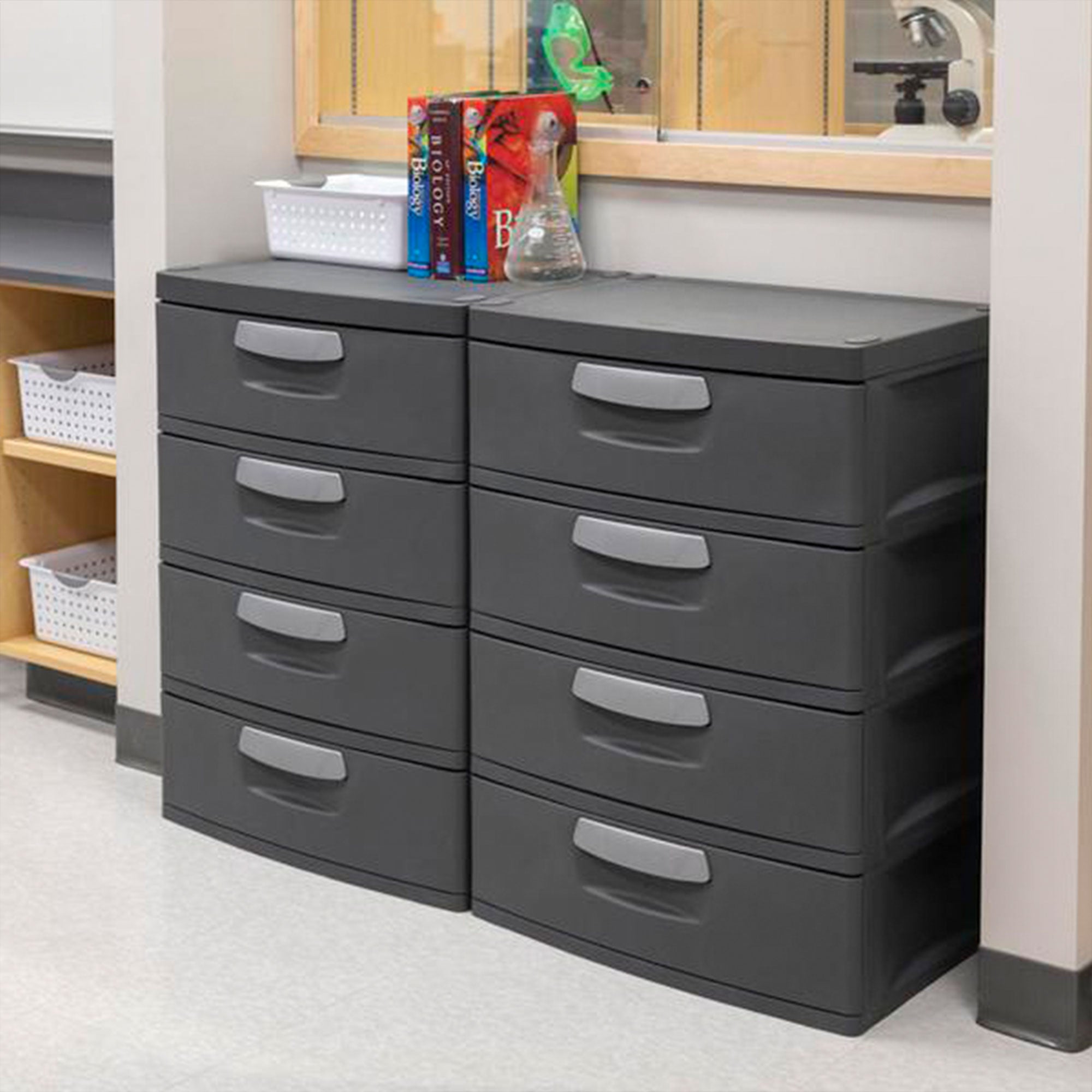 Sterilite 4-Drawer Heavy-Duty Gray Storage Unit With Black Handles (6 Pack) - VMInnovations
