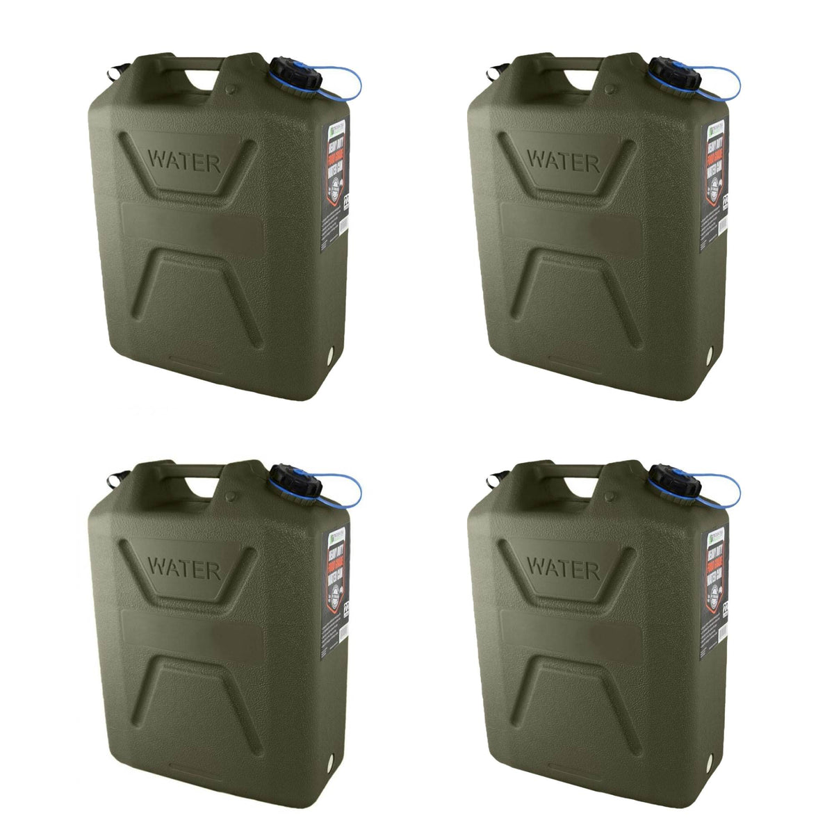 Wavian USA 5 Gal Plastic Water Jug Can Container w/ Pour Spout, Green (4 Pack)