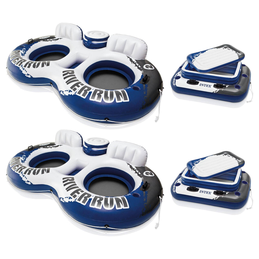 Intex River Run II Inflatable 2 Person Pool Tube Float (2 Pack) w/ Cooler Floats - VMInnovations