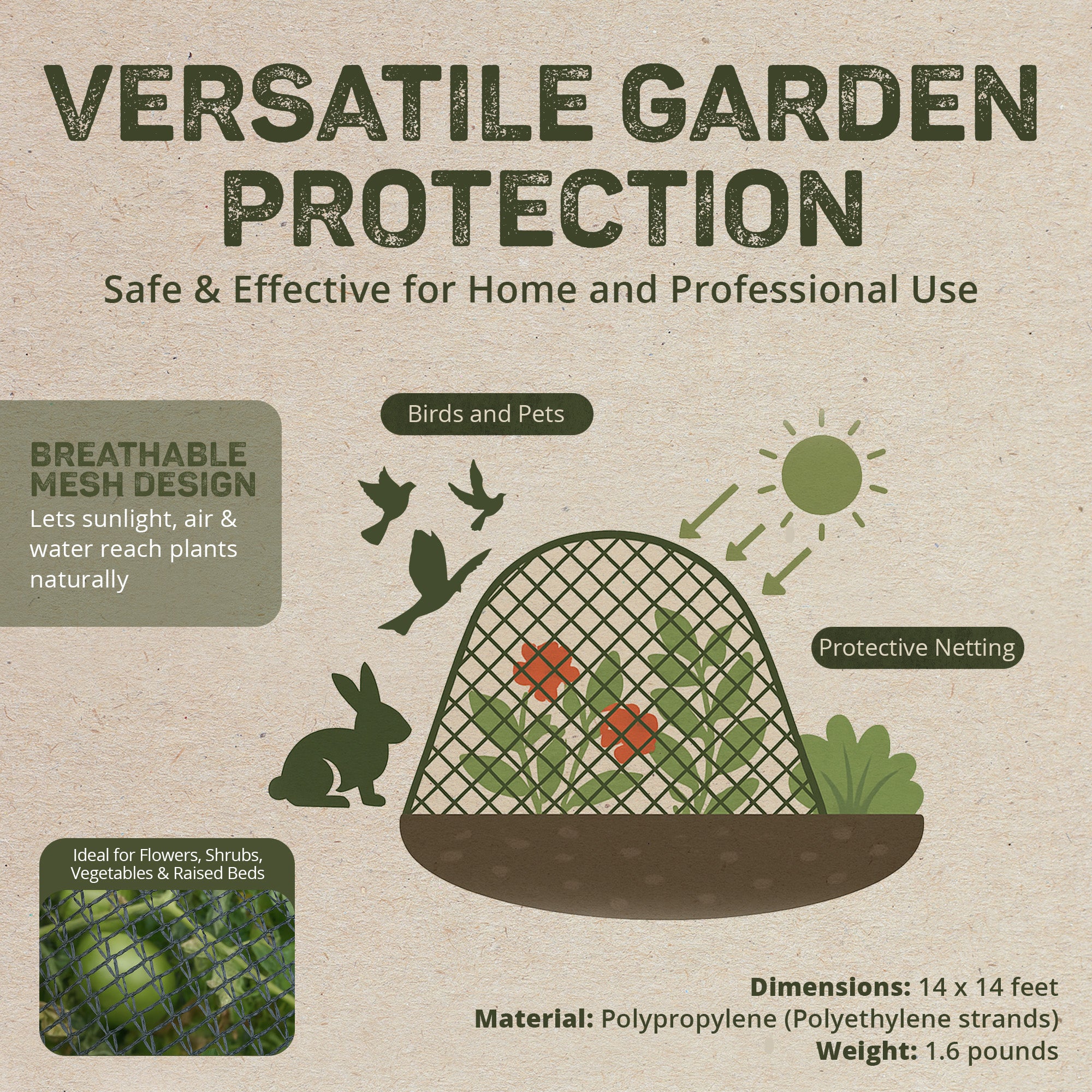 DeWitt 14 Foot Garden Bird Barricade Plant Protector Deluxe Netting (2 Pack)