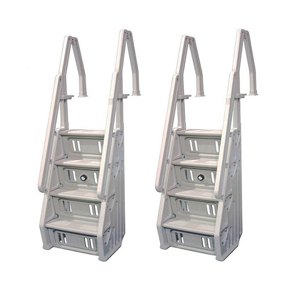 Vinyl Works Adjustable 24 In Step Ladder for Above Ground Pools, White (2 Pack)