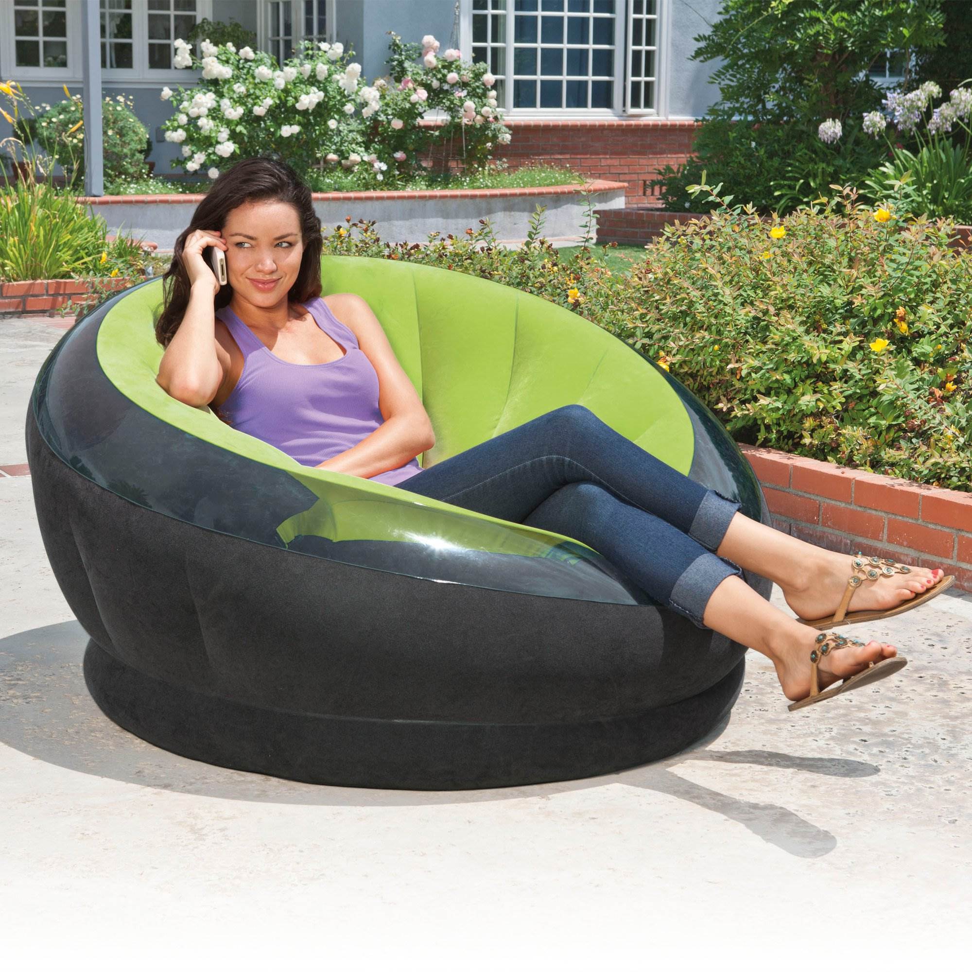 Intex Inflatable Blow Up Lounge Dorm Camping Chair, Lime Green(Open Box)(3 Pack) - VMInnovations