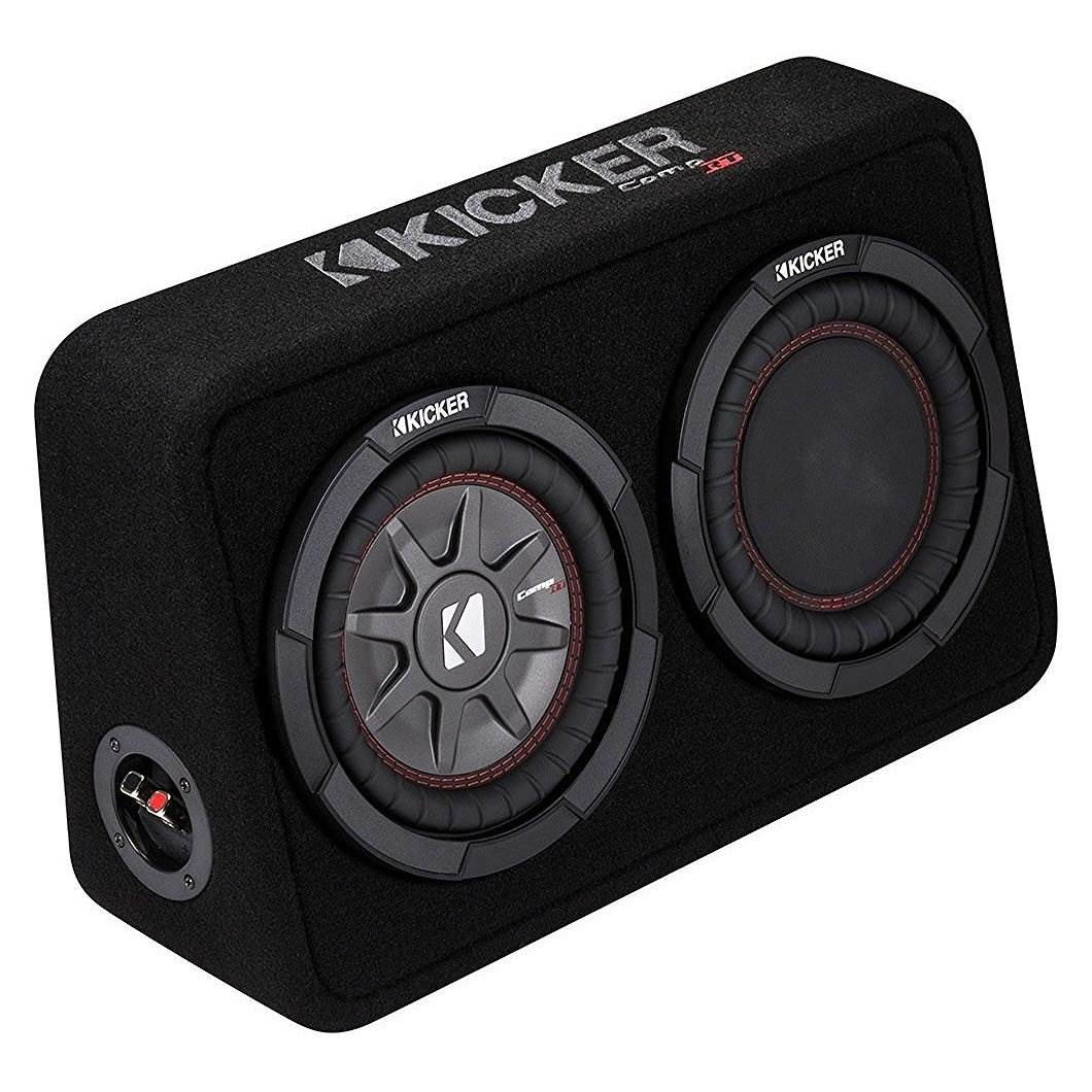 Kicker 600W Dual Loaded 8" 2 Ohm Shallow Sealed Subwoofer Box Enclosure (2 Pack)