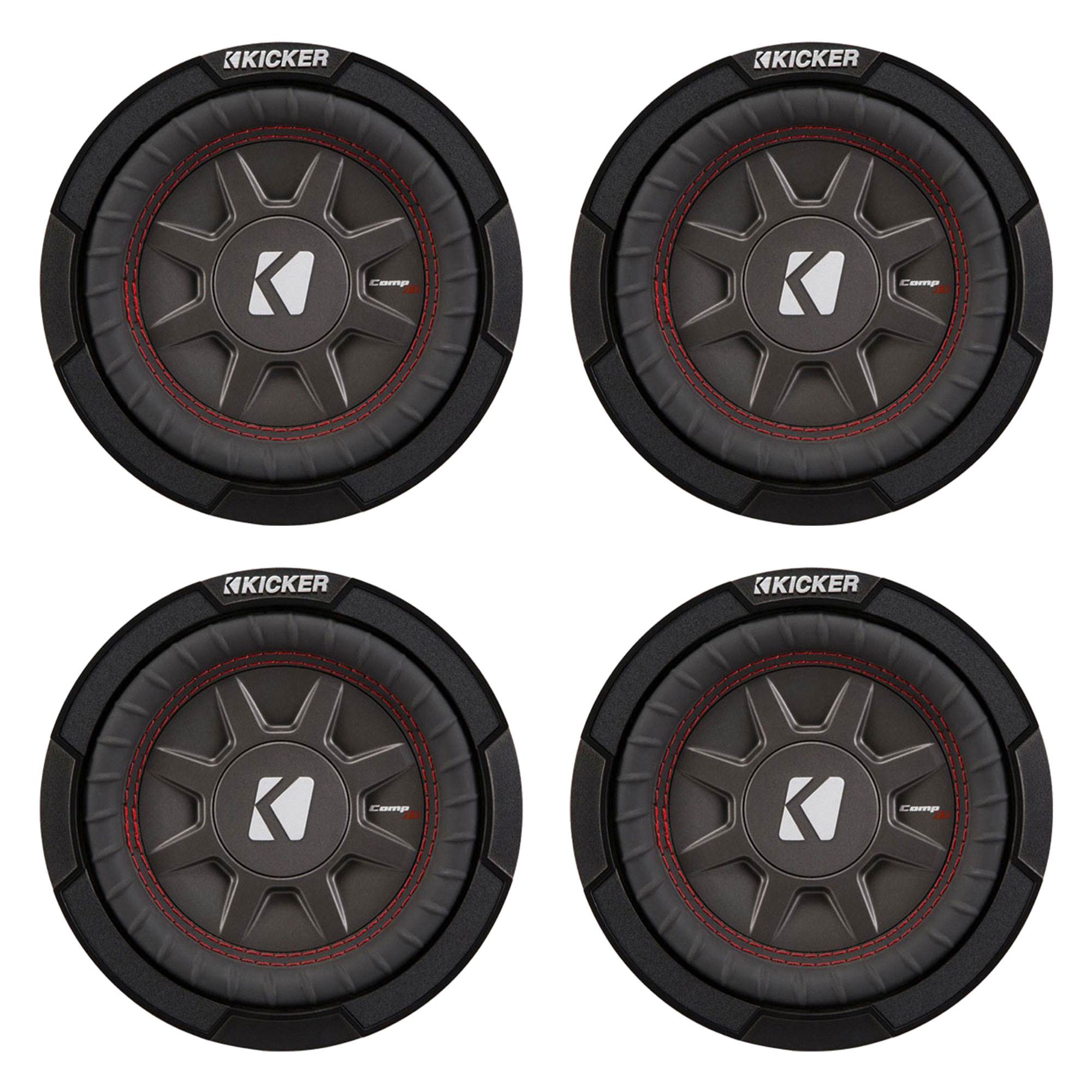 Kicker CompRT Single 6.75 Inch 300 Watt Max 1 Ohm Shallow Car Subwoofer (4 Pack)