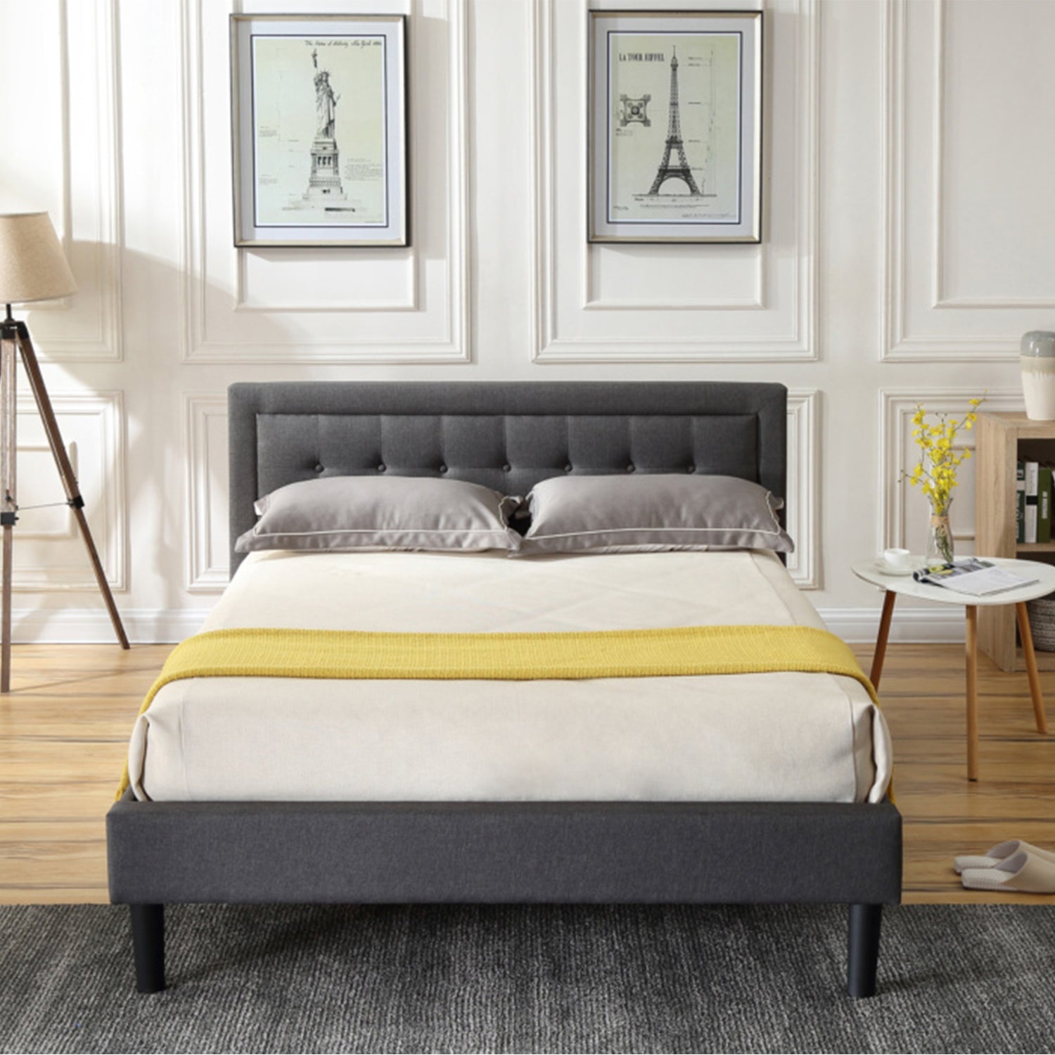 Classic Brands Mornington Upholstered Low Profile Platform Bed Frame, Full, Grey
