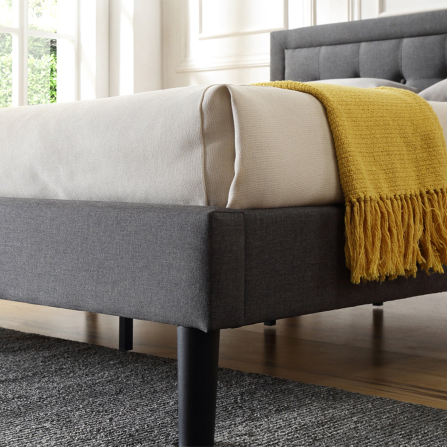 Classic Brands Mornington Upholstered Low Profile Platform Bed Frame, Full, Grey