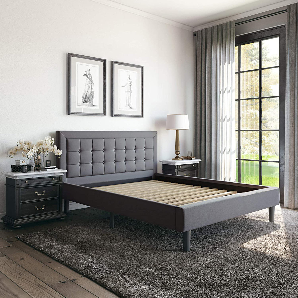 Classic Brands Mornington Tufted Upholstery Platform Bed Frame, King, Dark Grey