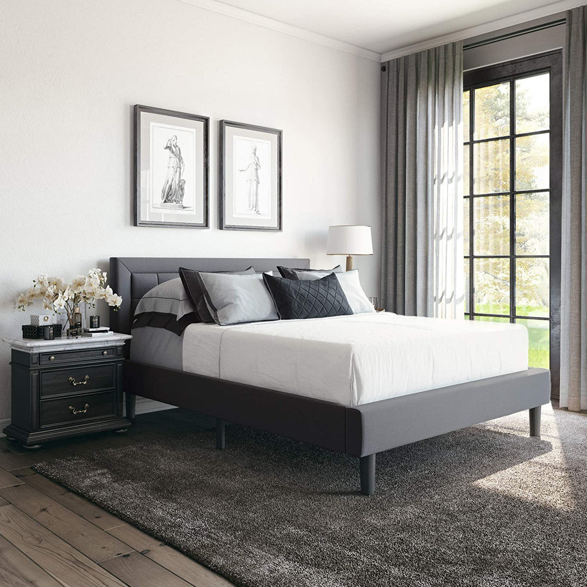 Classic Brands Mornington Tufted Upholstery Platform Bed Frame, King, Dark Grey