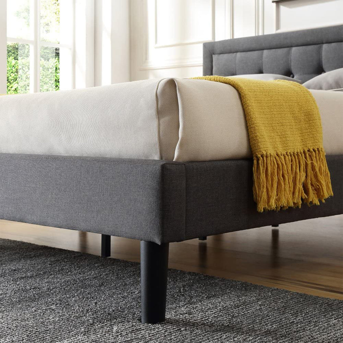 Classic Brands Mornington Tufted Upholstery Platform Bed Frame, King, Dark Grey
