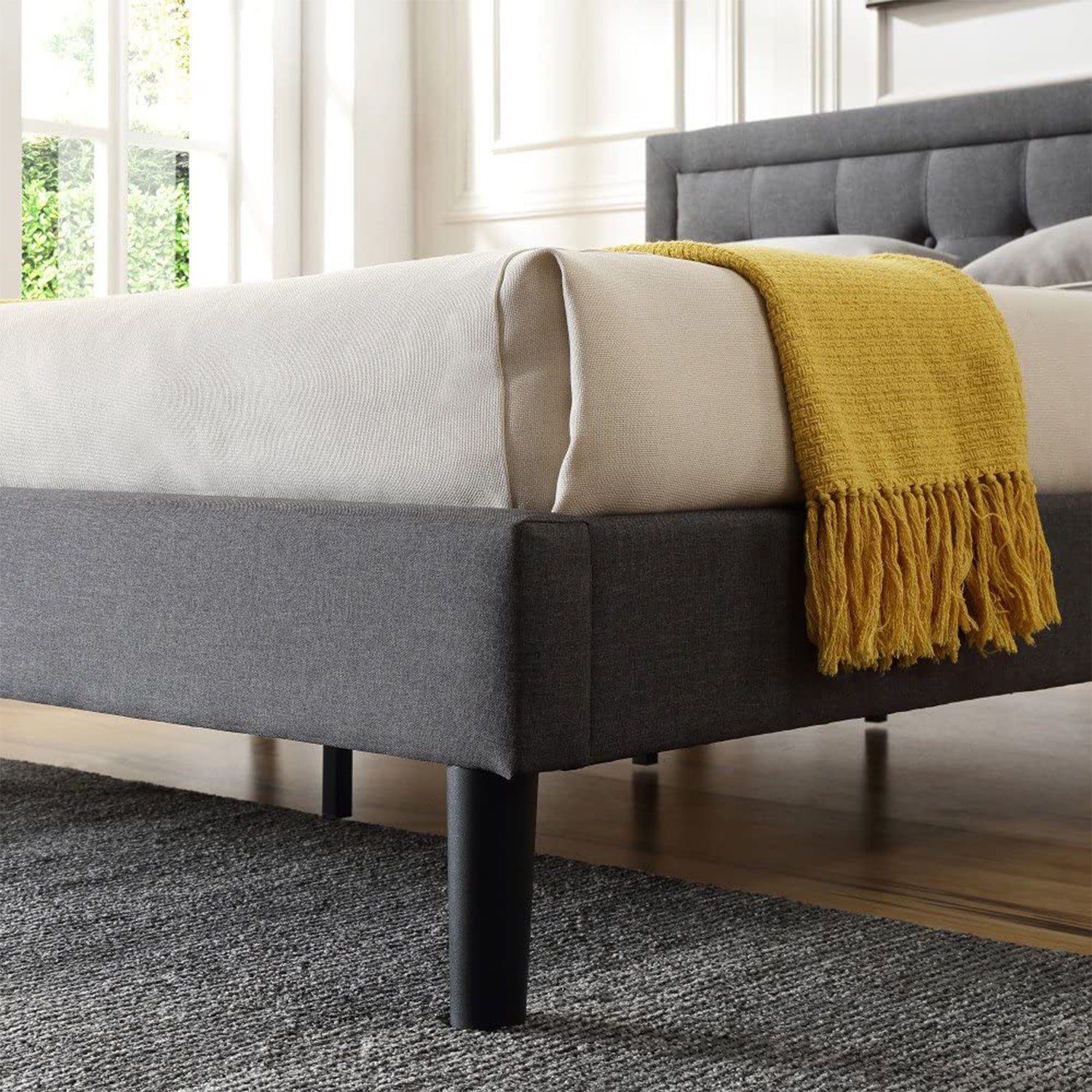 Classic Brands Mornington Tufted Upholstery Platform Bed Frame, King, Dark Grey