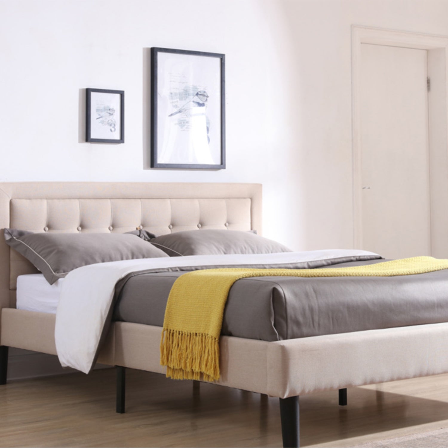 Classic Brands Mornington Upholstery Low Profile Platform Bed Frame, Full, Linen
