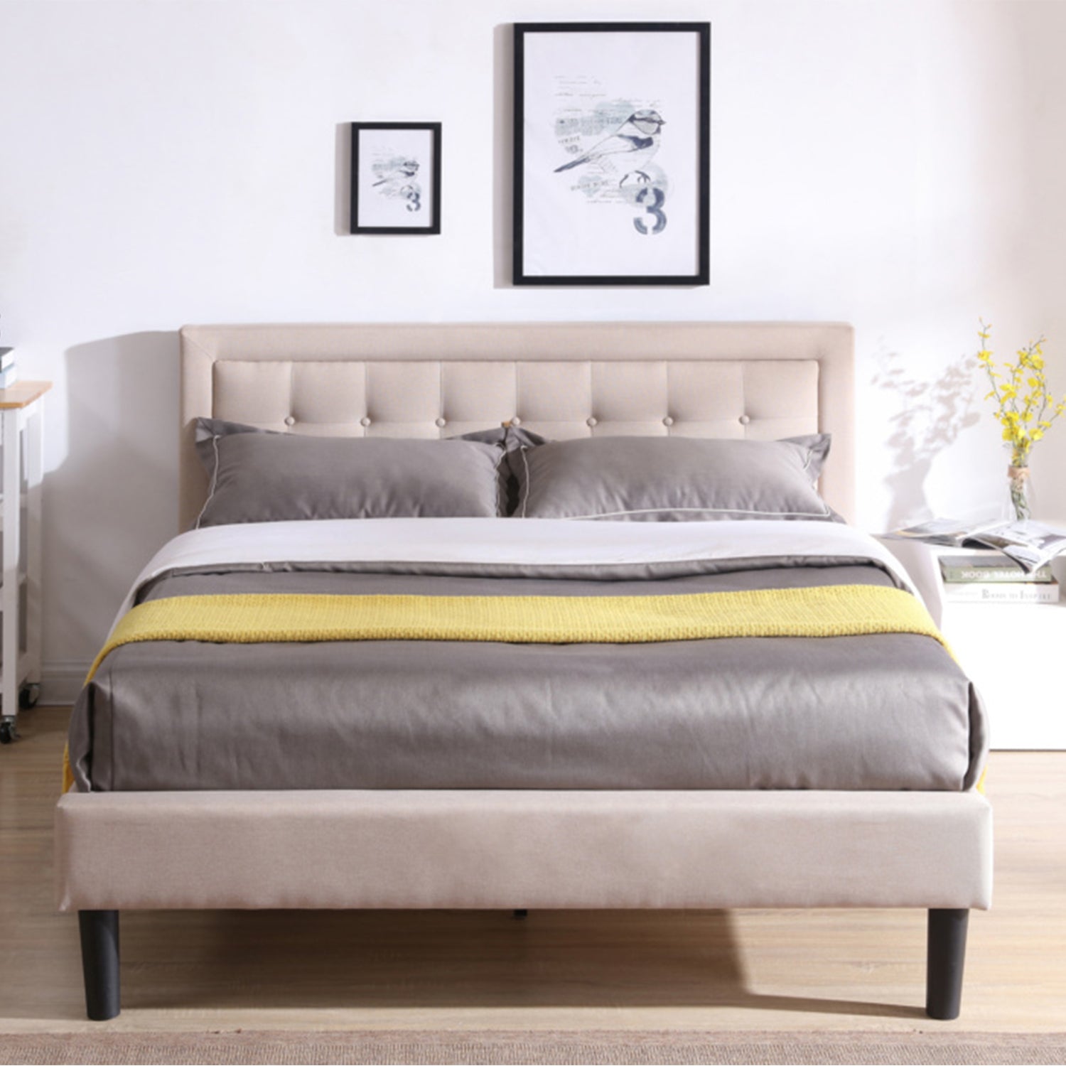 Classic Brands Mornington Compact Low Profile Platform Bed Frame, Queen, Linen