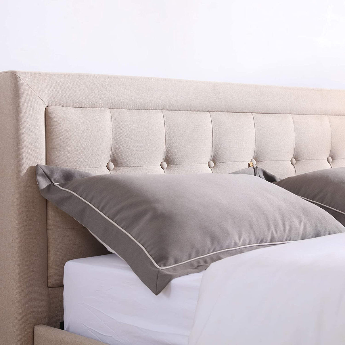 Classic Brands Mornington Upholstery Platform Headboard & Bed Frame, King, Linen
