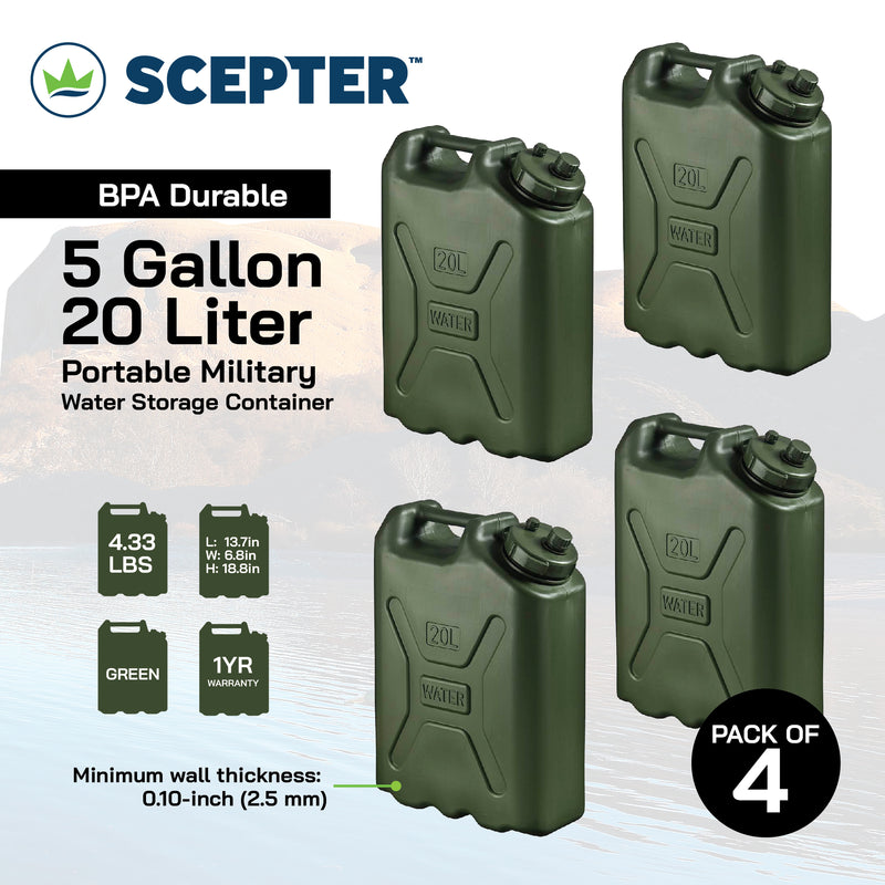 Scepter BPA Durable 5 Gallon 20 Liter Portable Water Storage Container (4 Pack) - VMInnovations