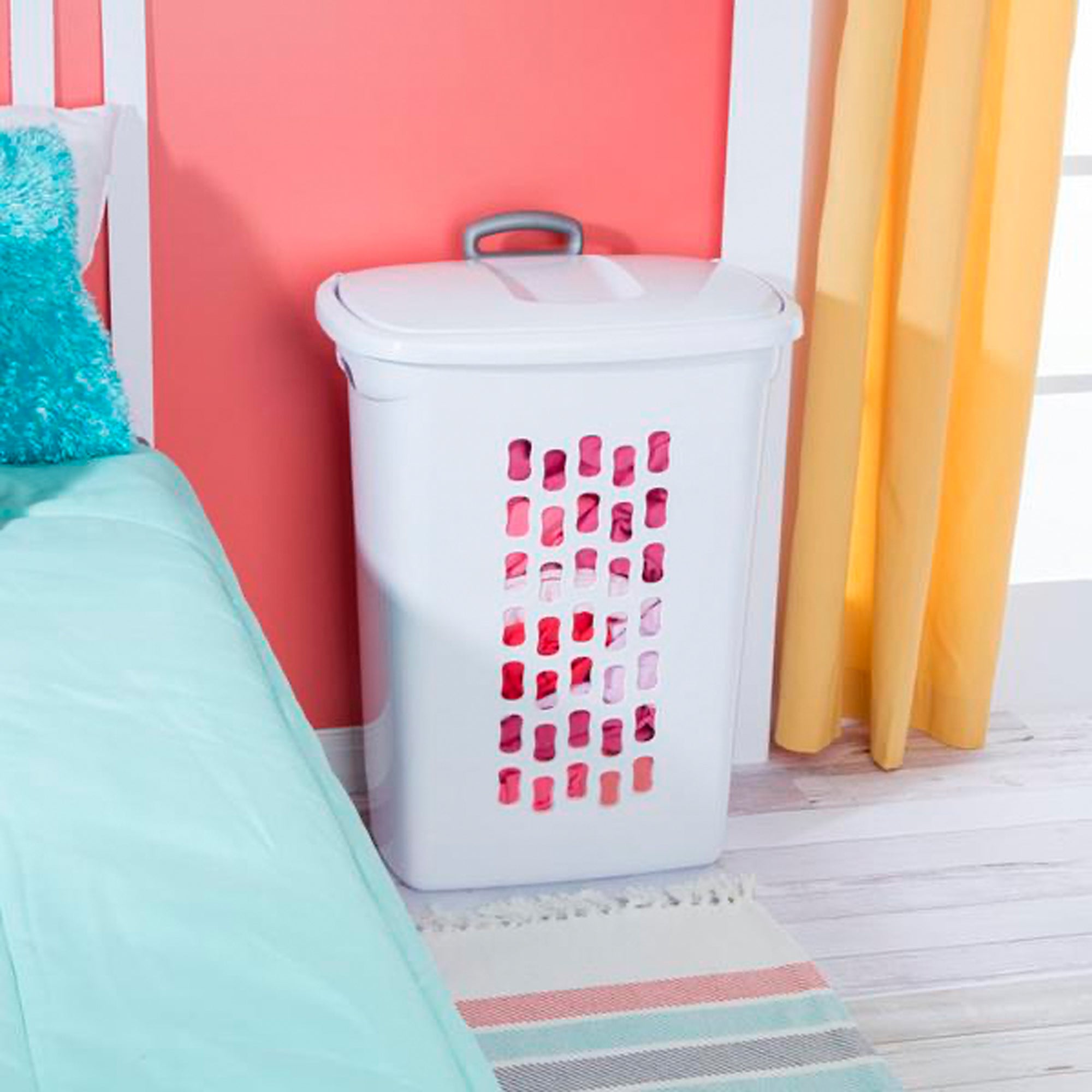 Sterilite White Laundry Hamper With Lift-Top, Wheels, And Pull Handle, 4 Pack - VMInnovations