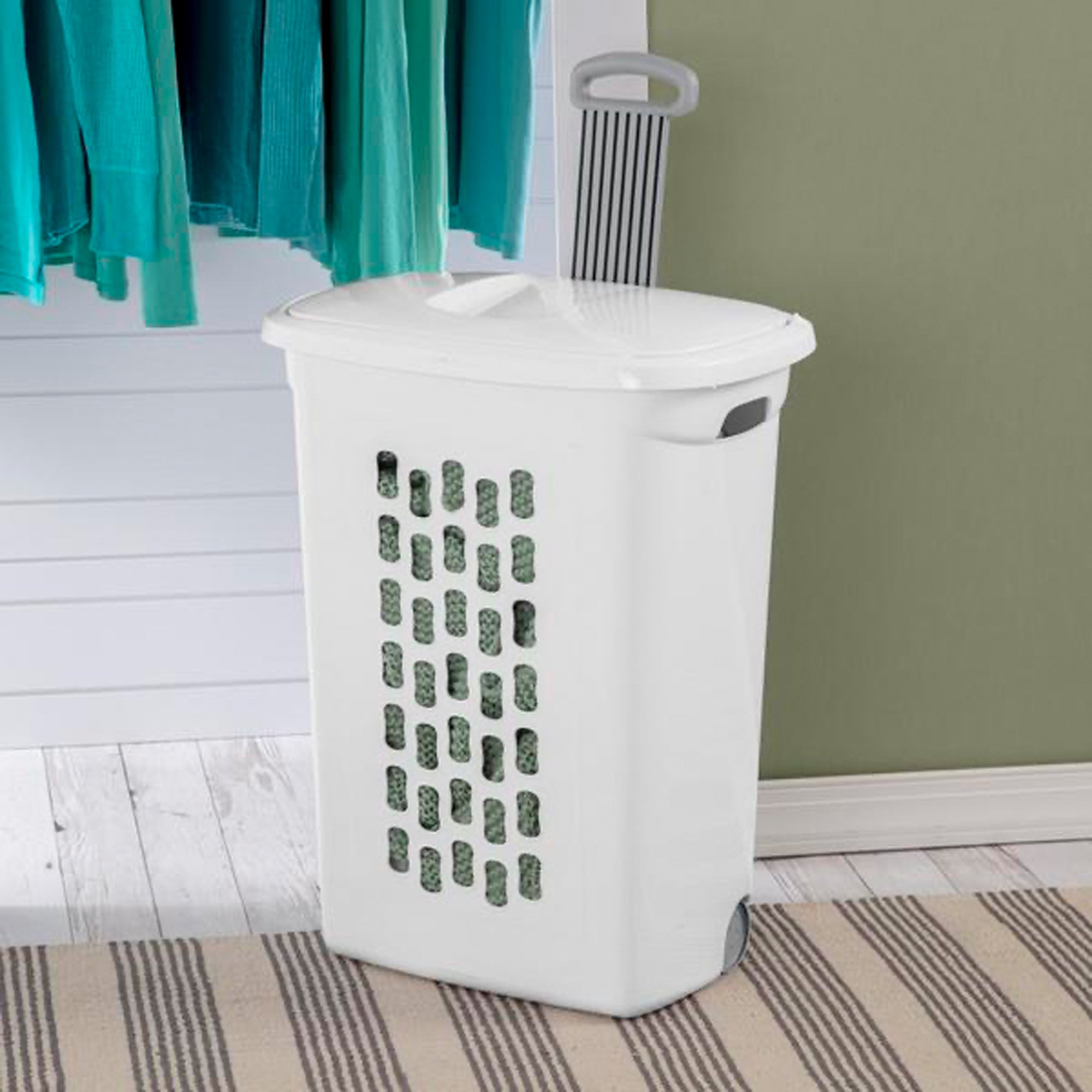 Sterilite White Laundry Hamper With Lift-Top, Wheels, And Pull Handle, 4 Pack - VMInnovations