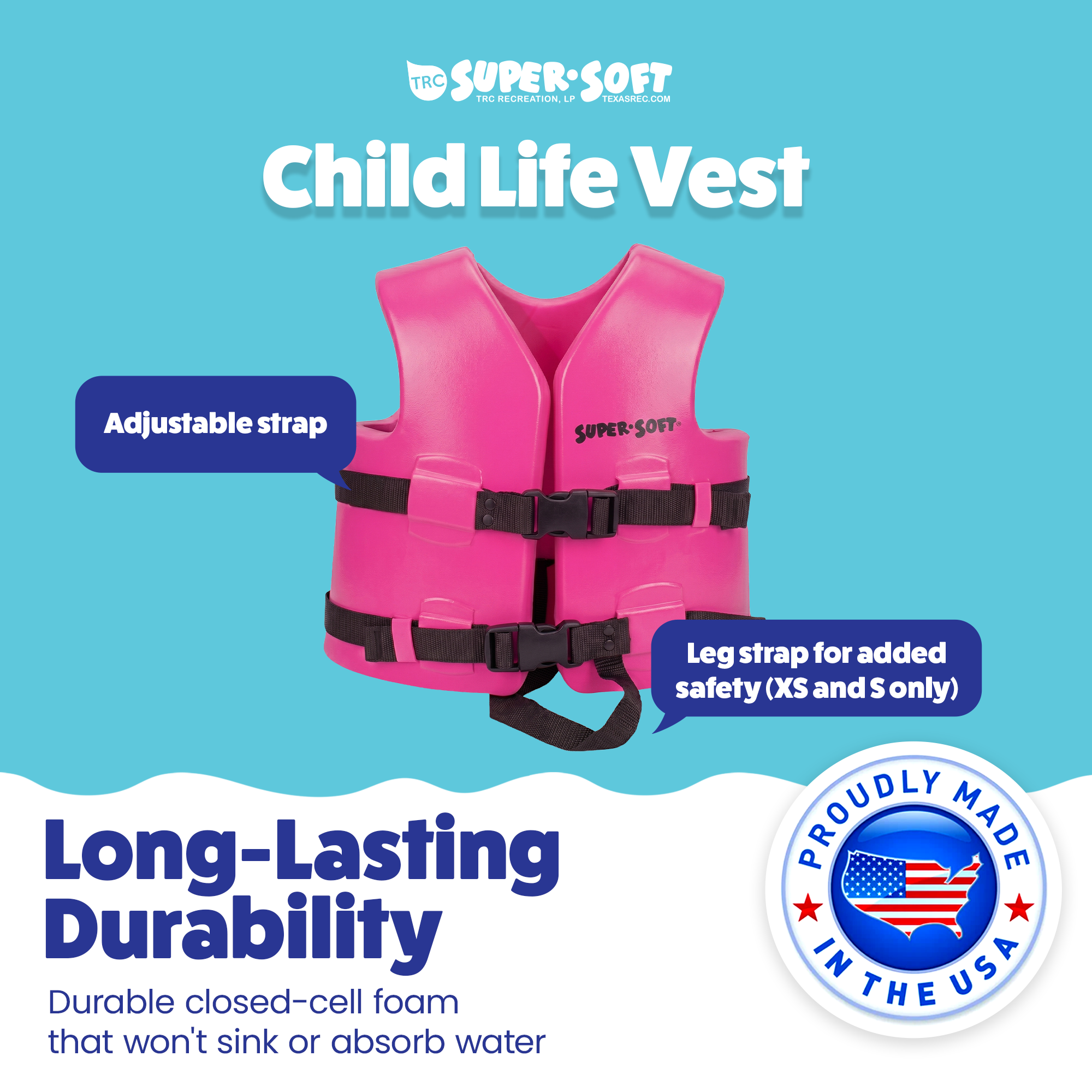 TRC Recreation Super Soft Child Life Jacket Swim Vest, Small, Flamingo Pink - VMInnovations