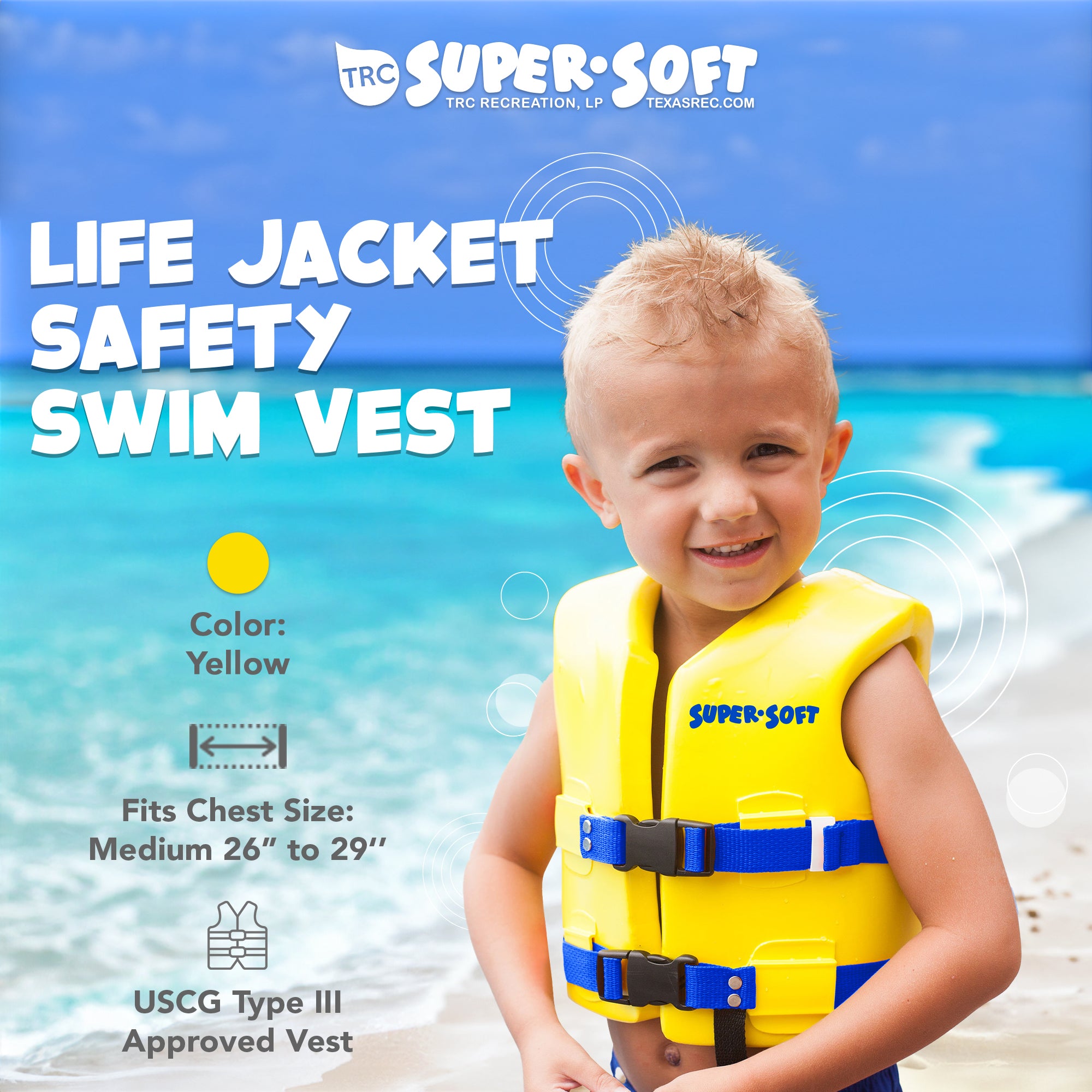 TRC Recreation Super Soft Life Jacket Swim Safety Vest, Medium, Yellow (Used) - VMInnovations