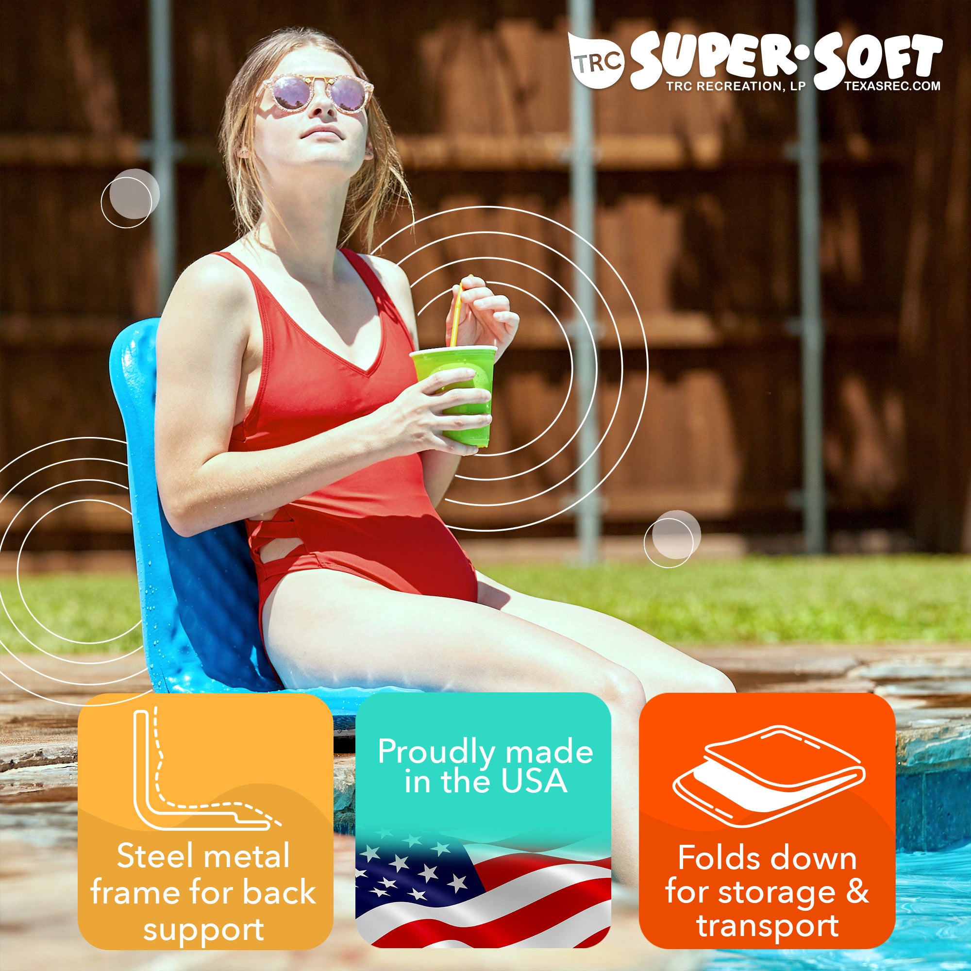 TRC Recreation Super Soft 19" Foam Folding Poolside Chair, Bahama Blue (Used) - VMInnovations